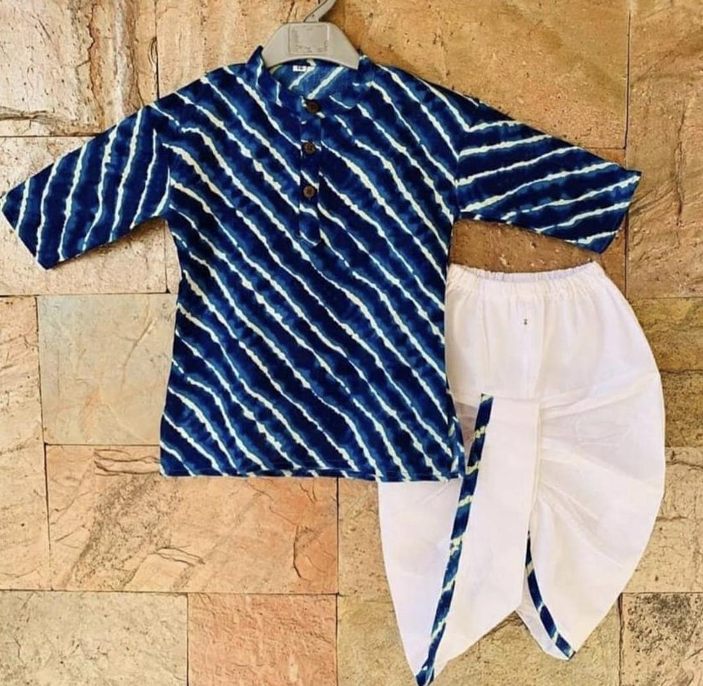 Leheria Print Cotton Dhoti Kurta for Boys  Indian Ethnic Wear for Wedding, Eid, Diwali, & Annaprasan Kids Outfit