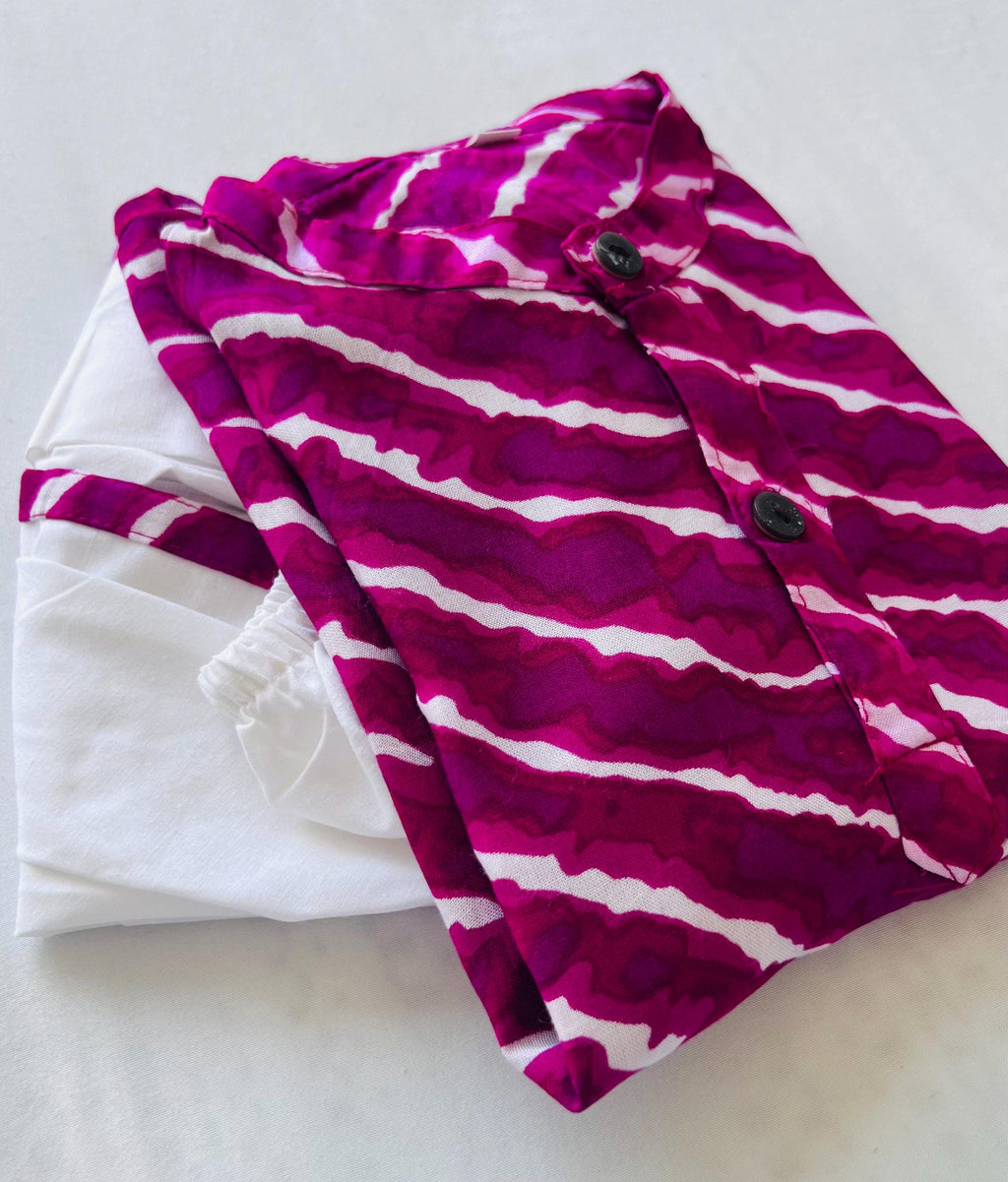 Leheria Print Cotton Dhoti Kurta for Boys  Indian Ethnic Wear for Wedding, Eid, Diwali, & Annaprasan Kids Outfit