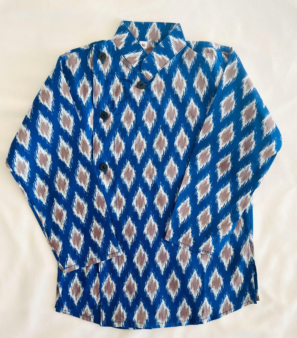 Ikat Print Boys Cotton Kurta Pajama Indian Ethnic Wear for Baby Boy Wedding, Diwali, Housewarming, Eid Festivities