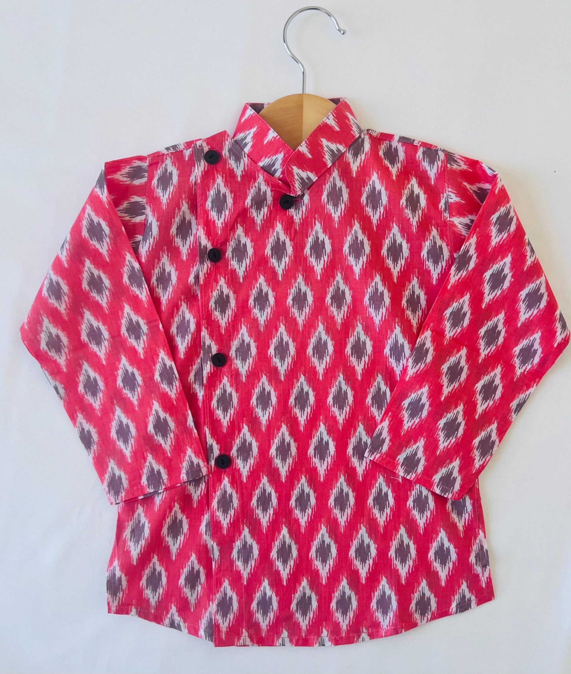 Ikat Print Boys Cotton Kurta Pajama Indian Ethnic Wear for Baby Boy Wedding, Diwali, Housewarming, Eid Festivities