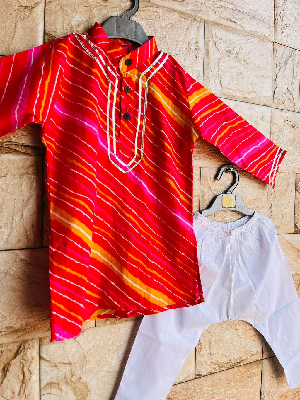 Leheria Pattern Kurta Pajama set for kids Ethnic Wear Boys Traditional Wear kurta set