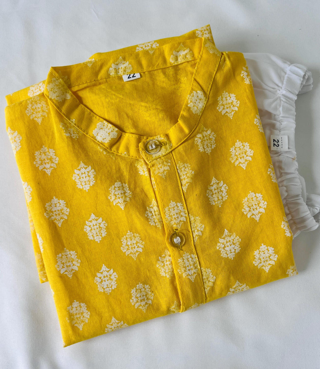 Handblock Printed Boys Dhoti Kurta Set - Indian Ethnic Wear for Kids, 3-4 Year boy kurta, Kids 5 year old kurta dhoti pant Yellow Kurta