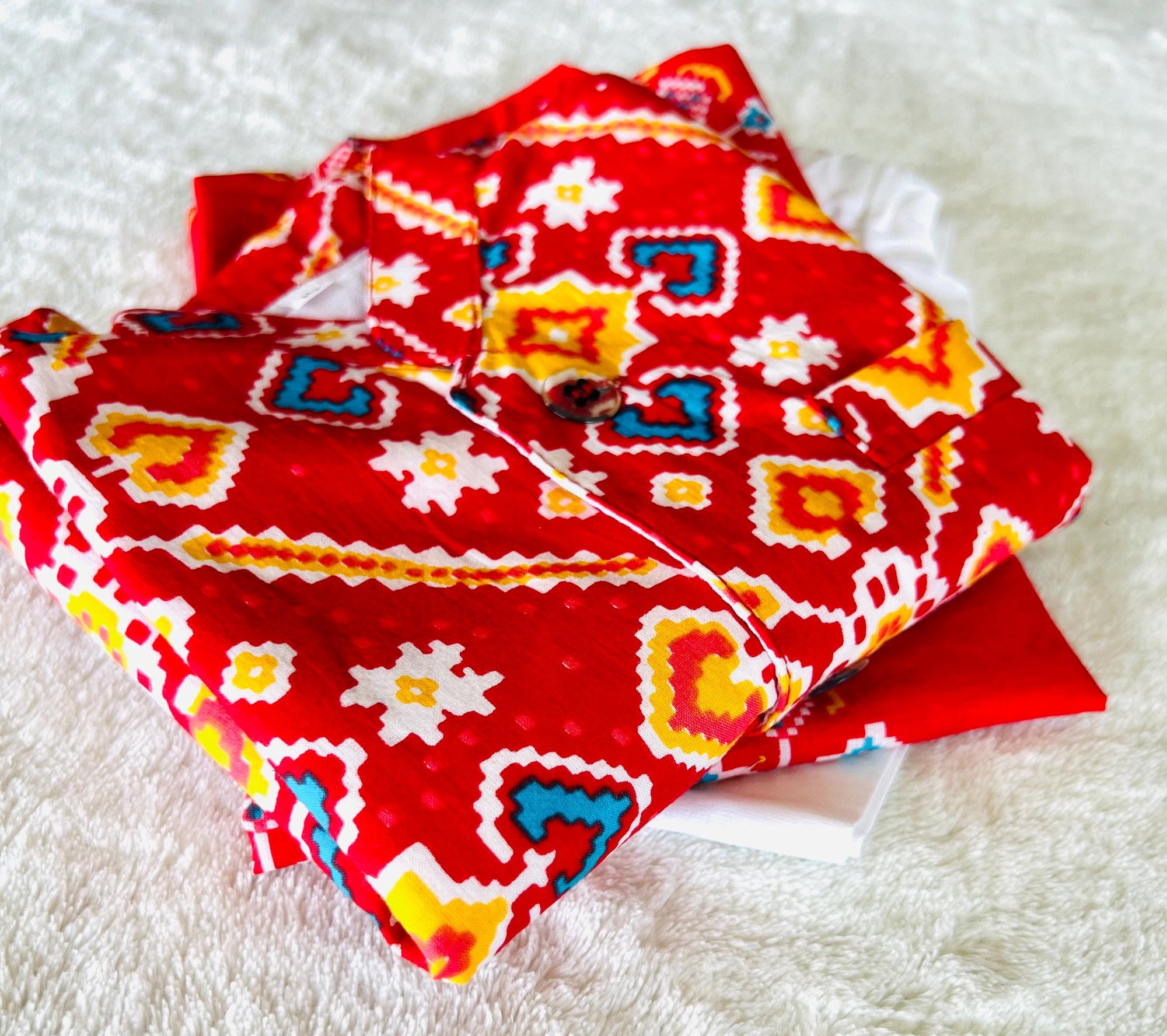 Patola Print Boys Kurta Pajama Set with Nehru Jacket Cotton Ethnic Wear for Kids Festival Diwali Eid Wedding