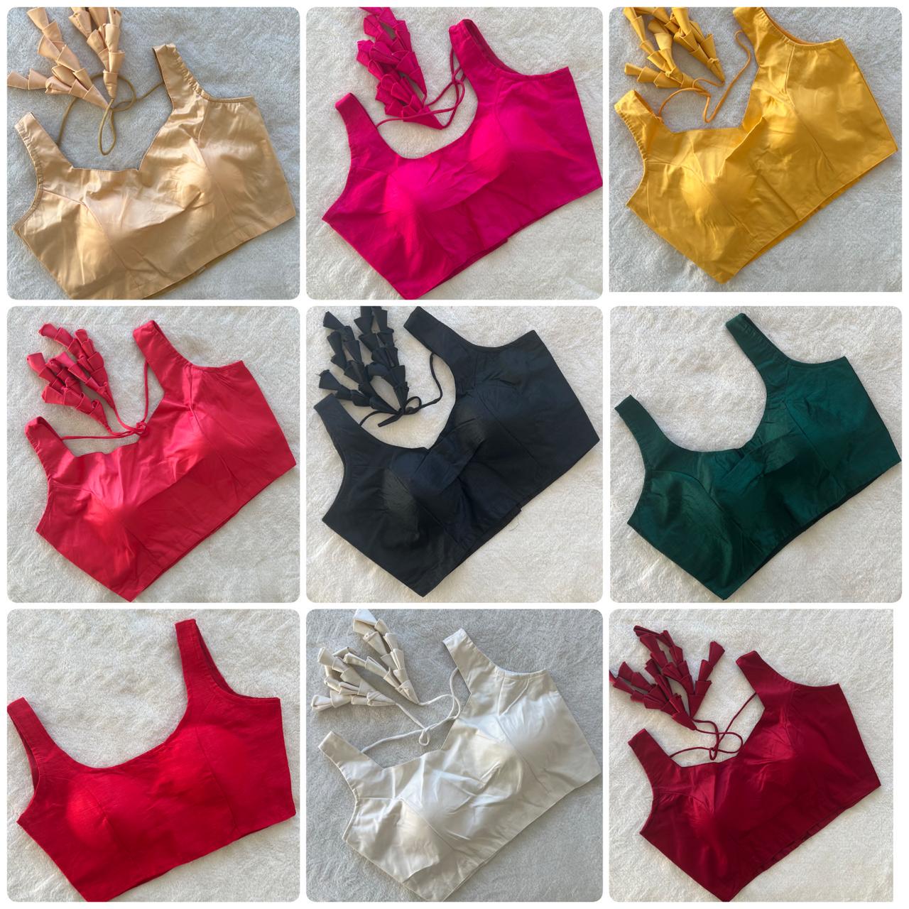 Readymade Blouses for women sarees phantom raw silk Ready to wear blouses Solid Pattern sleeveless blouse for lehenga sari palazzo