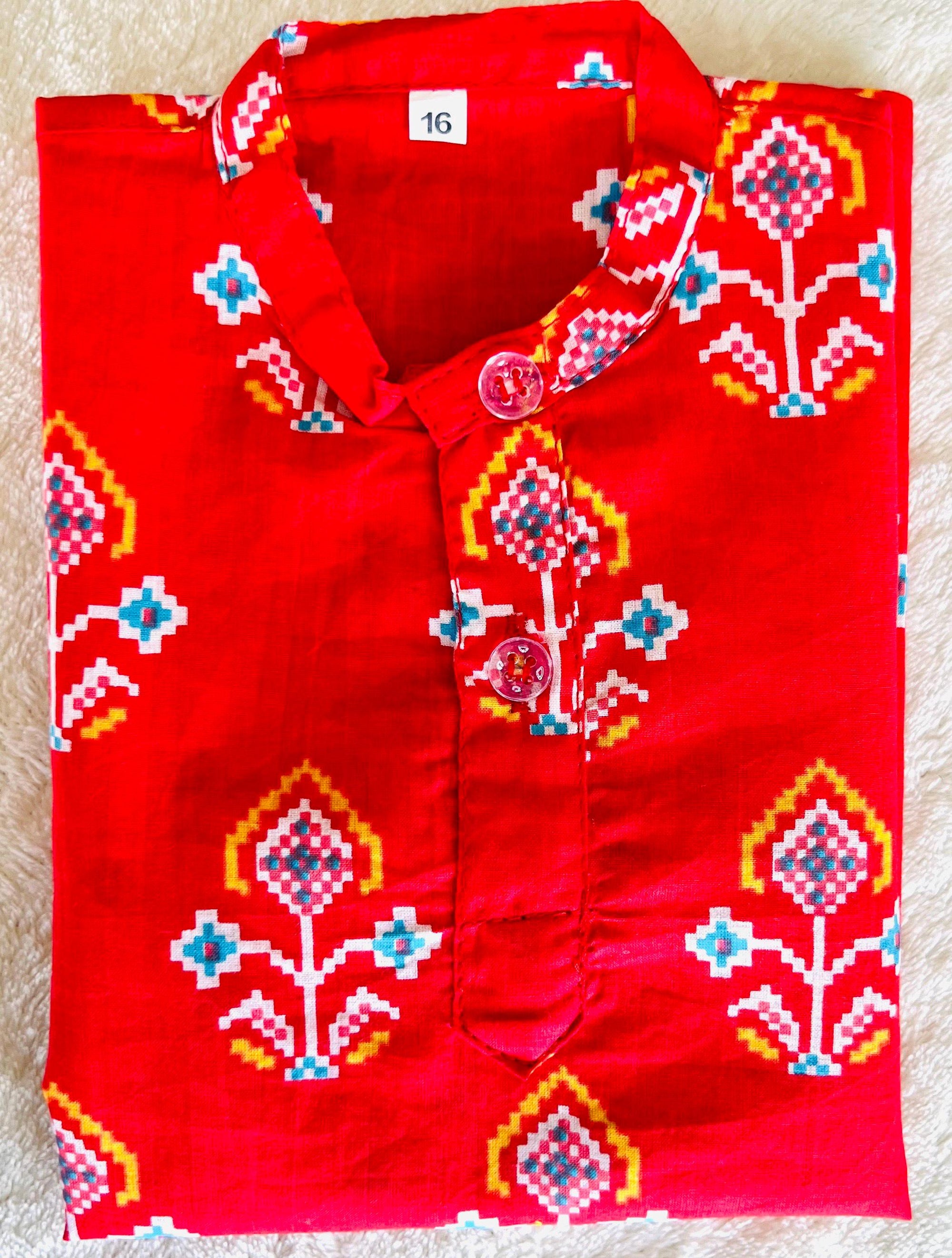 Patola Print Boys Kurta Pajama Set with Nehru Jacket Cotton Ethnic Wear for Kids Festival Diwali Eid Wedding