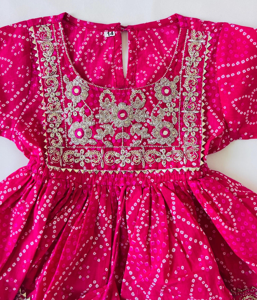 Bandhani Print Sharara Salwar Kurti for Girls Embroidery Kurta Sharara Kids Dress Traditional Ethnic Wear