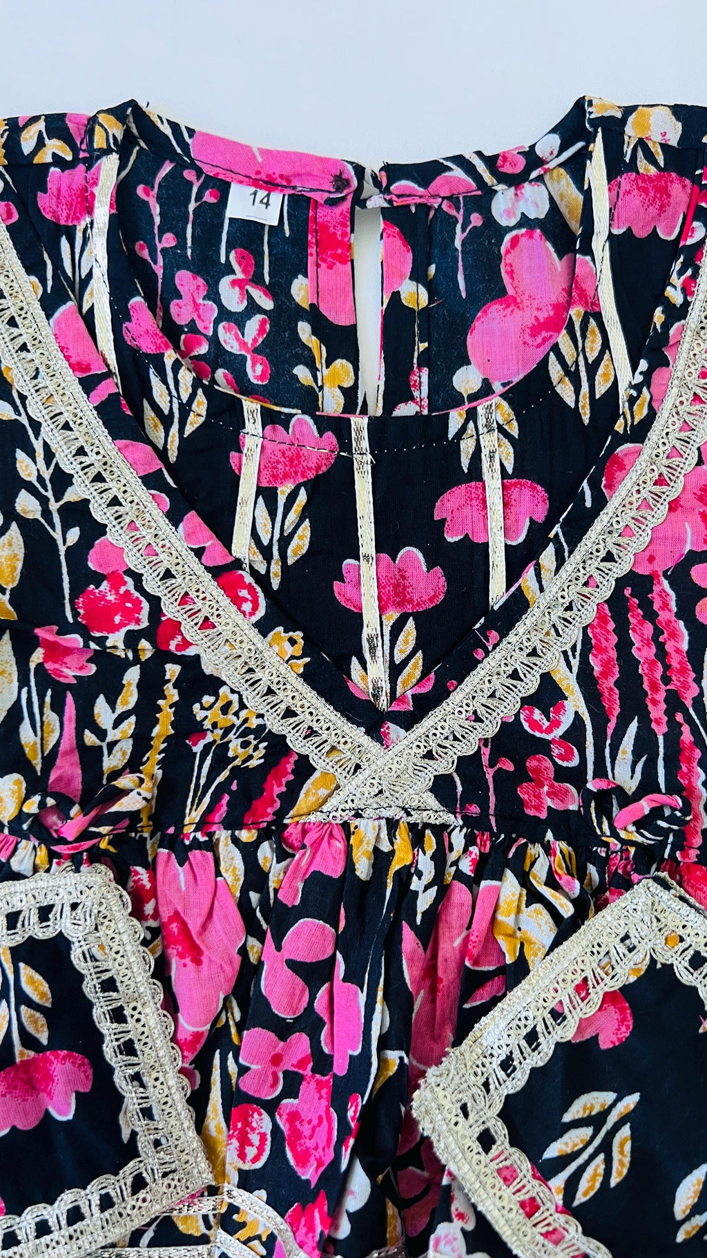 Kids Black Floral Print Kurti Sharara Ethnic Dress for Girls Cotton Salwar Baby Girl Outfit