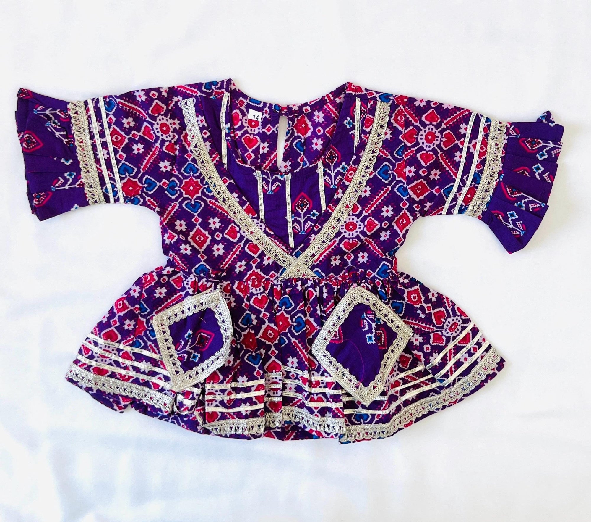 Girls Patola Print Kurti Sharara Set for Kids, Ethnic Indian Traditional Outfit, Festive Wear, Cotton sharara dress