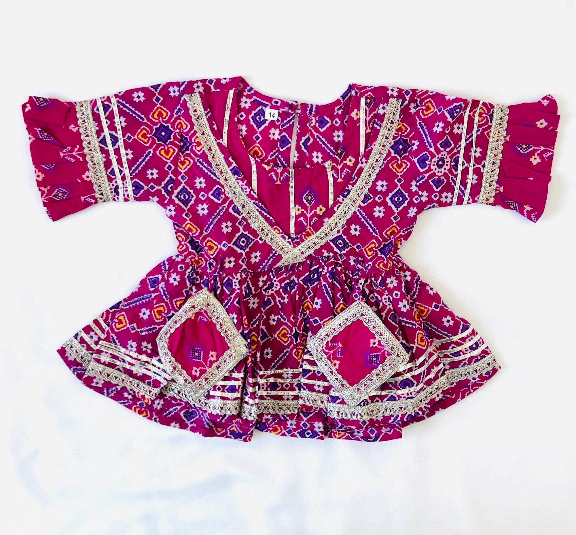 Girls Patola Print Kurti Sharara Set for Kids, Ethnic Indian Traditional Outfit, Festive Wear, Cotton sharara dress