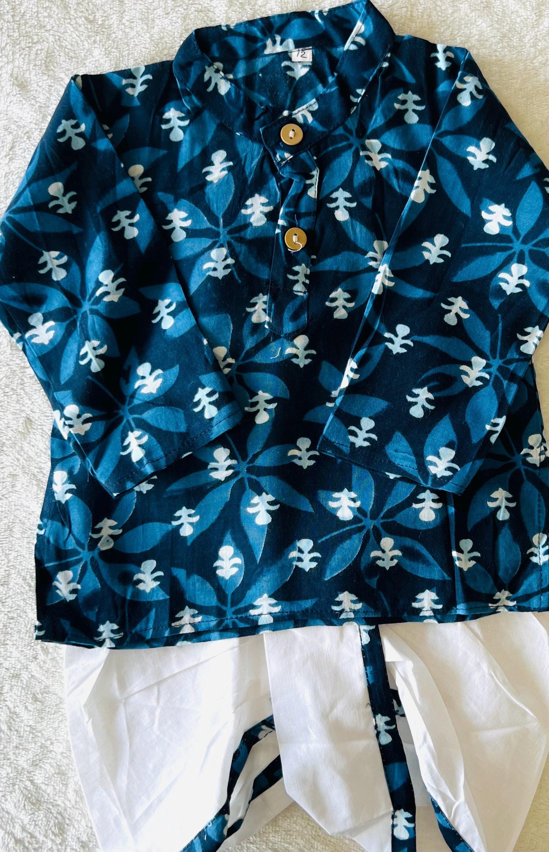 Baby Dhoti Kurta for Toddlers Indigo Print Boys Indian Wear Kids Ethnic Outfit Boys dhoti Kurta