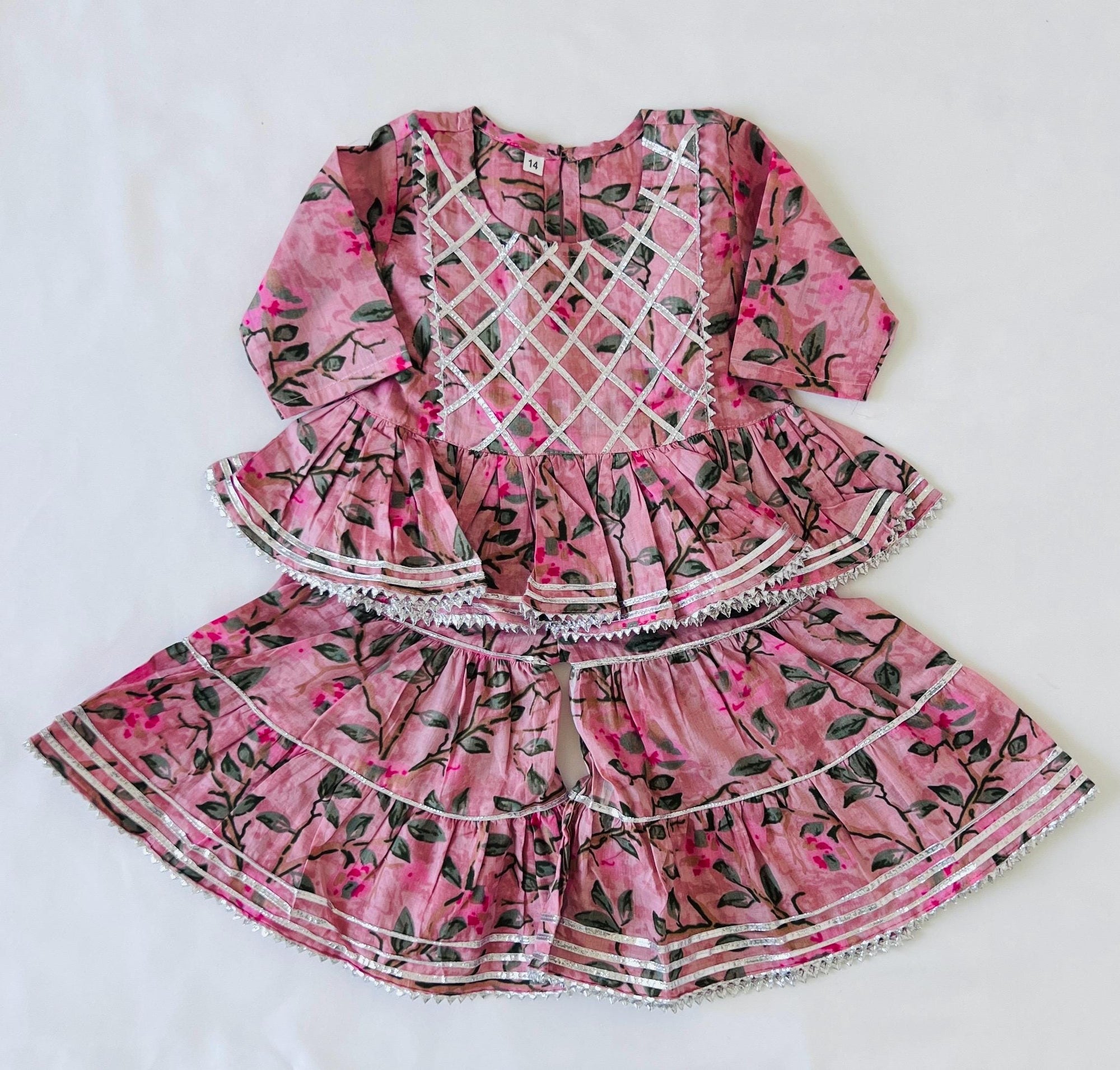 Kids sharara suit Girls Indian Ethnic wear Floral Print kurti sharara Pakistani dress girls for Wedding, Diwali, Eid party dress for girls