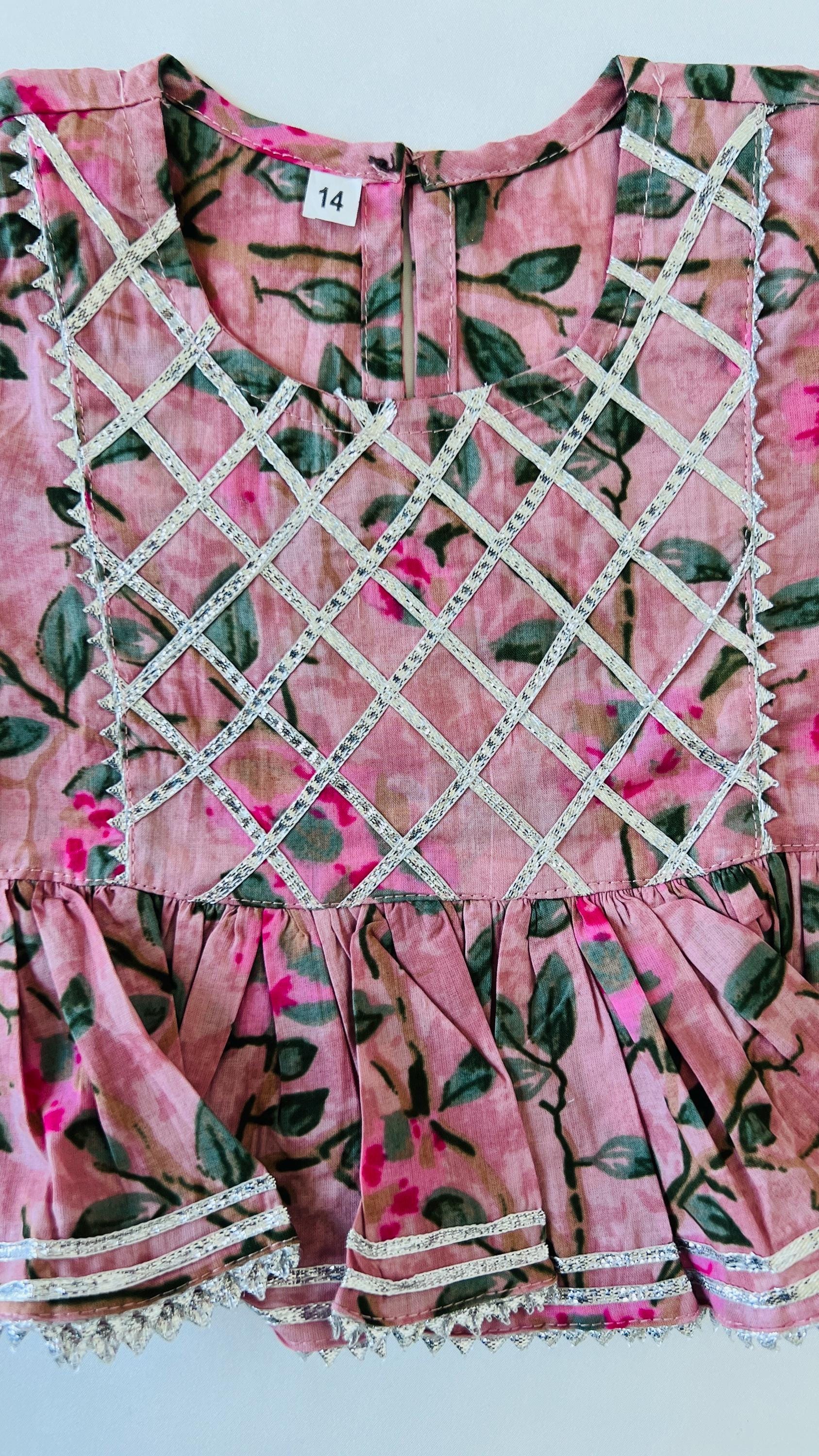 Kids sharara suit Girls Indian Ethnic wear Floral Print kurti sharara Pakistani dress girls for Wedding, Diwali, Eid party dress for girls