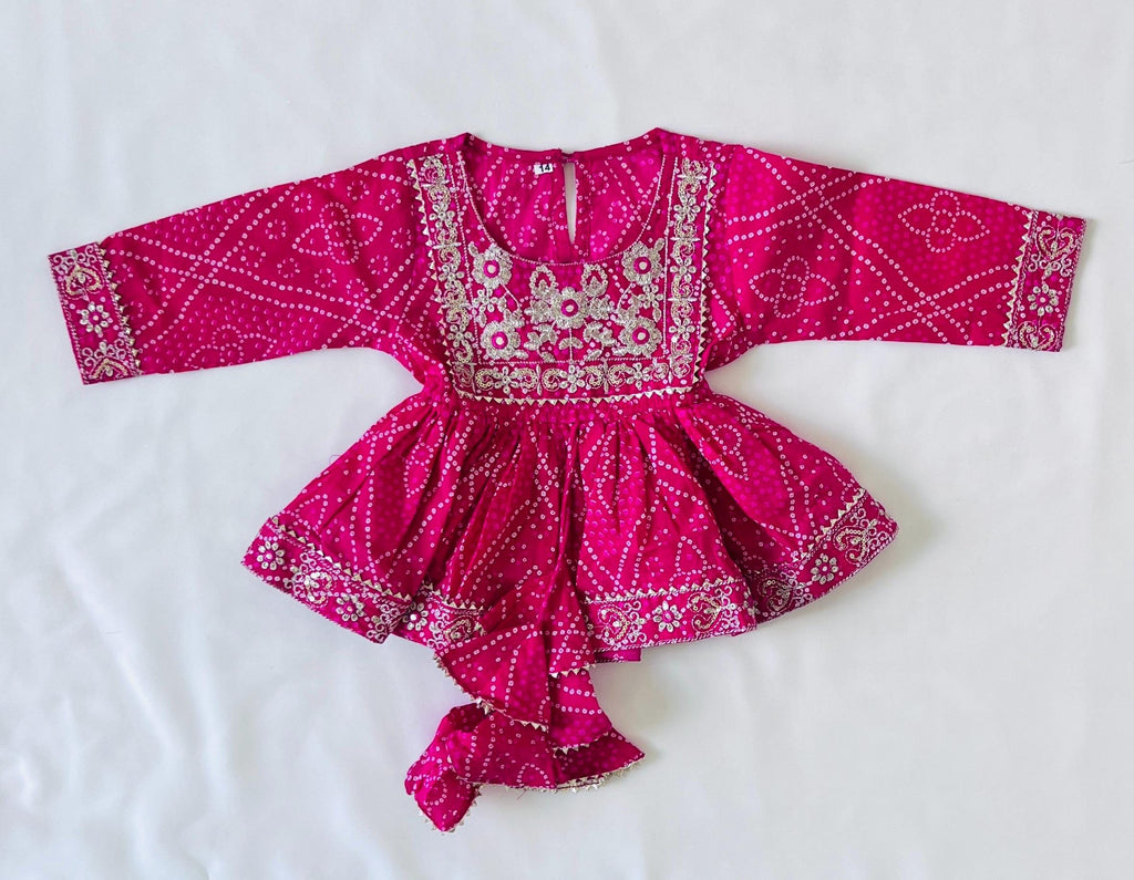 Bandhani Print Sharara Salwar Kurti for Girls Embroidery Kurta Sharara Kids Dress Traditional Ethnic Wear