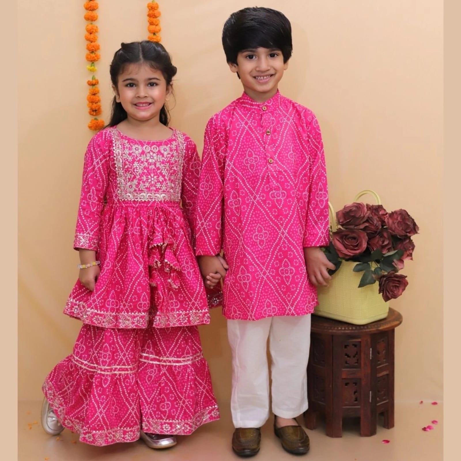 Bandhani Print Sharara Salwar Kurti for Girls Embroidery Kurta Sharara Kids Dress Traditional Ethnic Wear