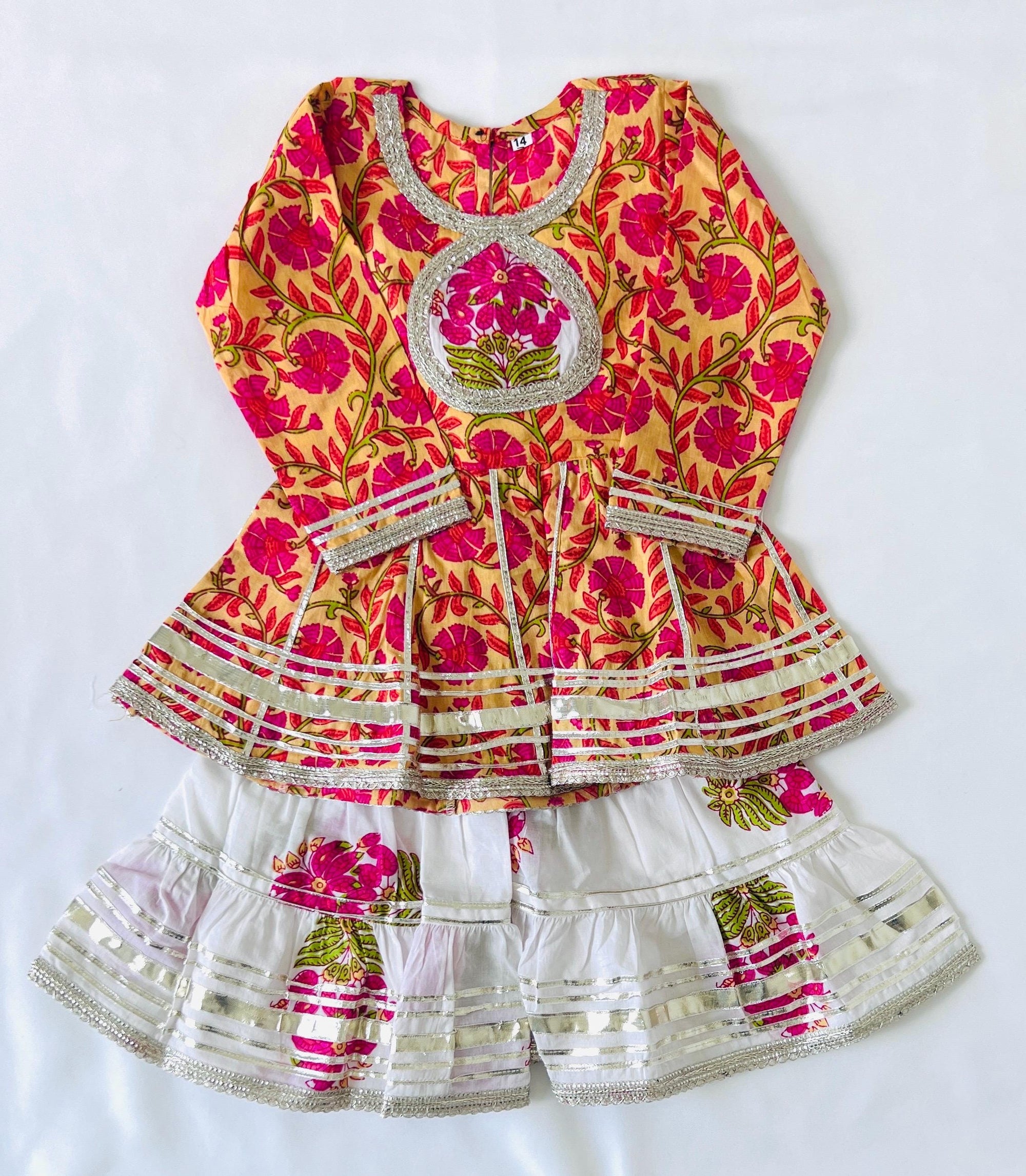 Girls Kalidar Kurti Sharara Set for Kids - Indian Ethnic Outfit, Traditional Party Dress, Festival Wear, Comfortable & Stylish