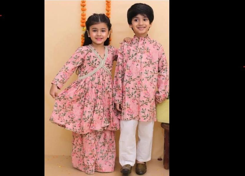 Brother Sister twining sets Alia cut Girls Kurti Sharara kids Indian ethnic wear Kurti palazzo set baby girl Salwar suit Boys kurta pajama