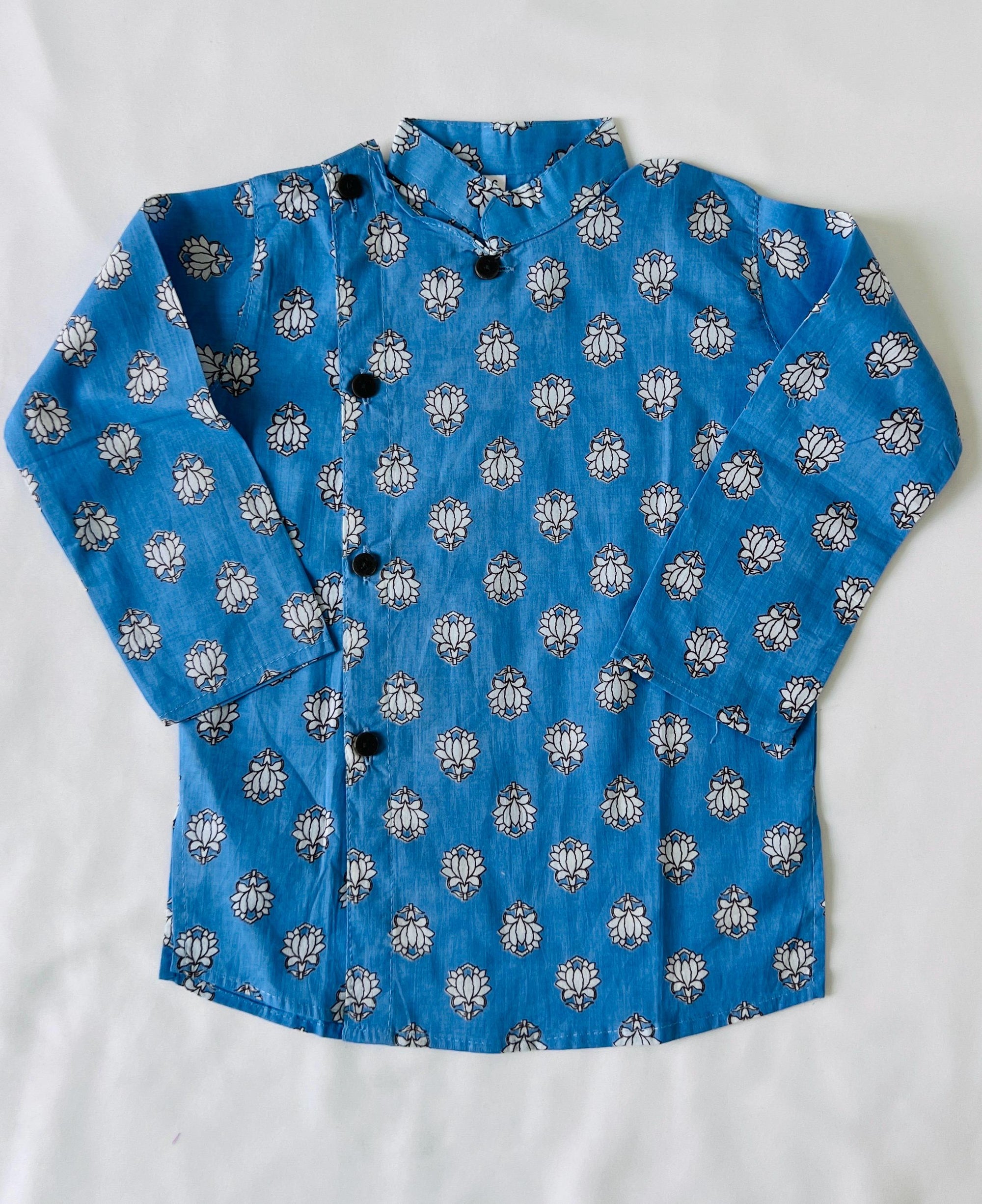 Boys Kurta Pyjama Set Cotton Indian Ethnic Wear Lotus Print Kurta Pant Traditional Festival Outfit for Kids