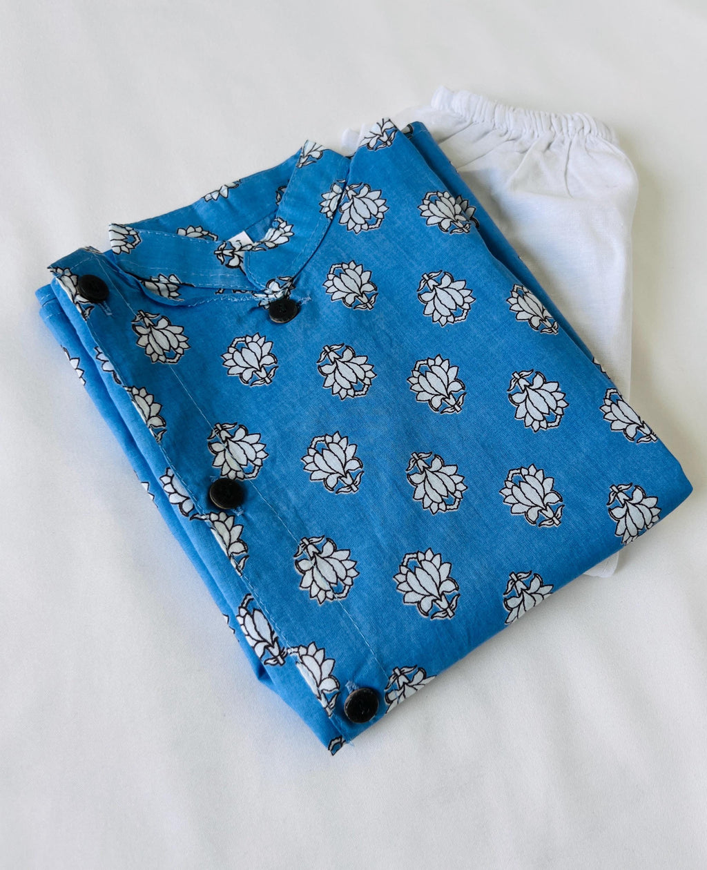 Boys Kurta Pyjama Set Cotton Indian Ethnic Wear Lotus Print Kurta Pant Traditional Festival Outfit for Kids