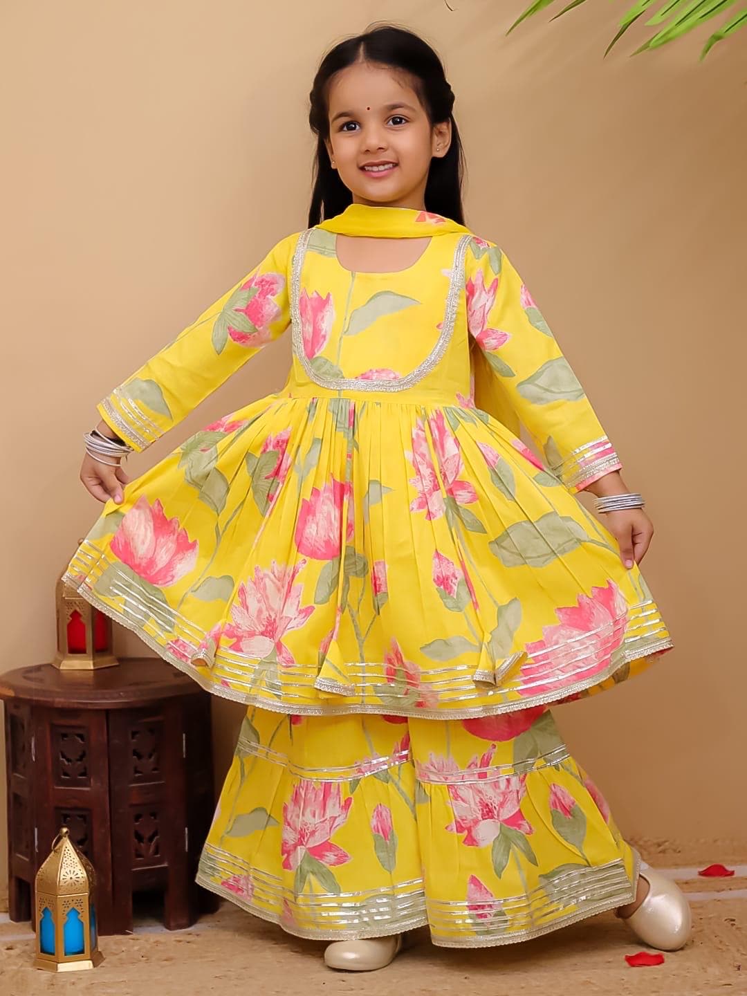 Girls Kurti sharara 3 piece suit for kids toddlers salwar kameez with dupatta Indian Pakistani suit Ethnic Wear  Salwar suit Palazzo
