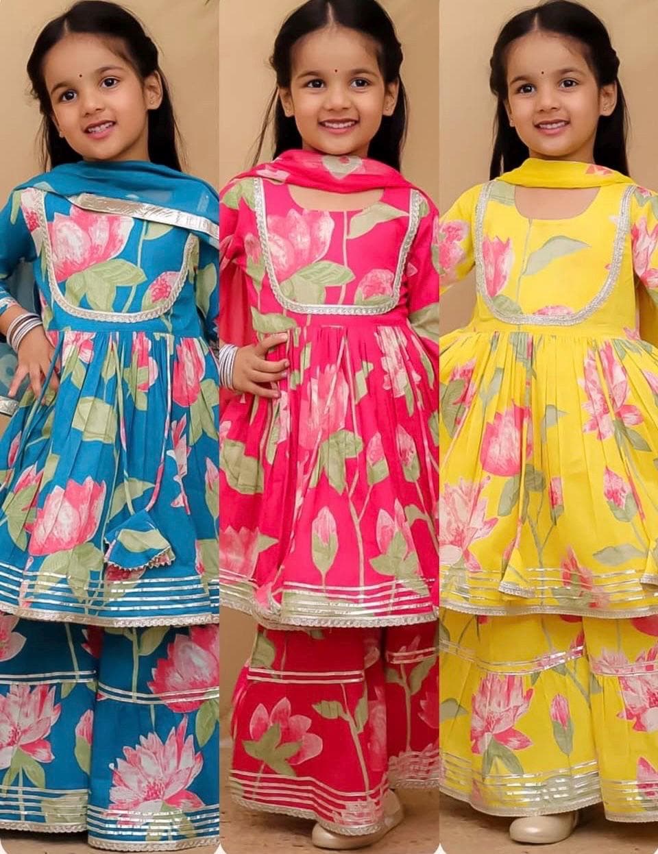Girls Kurti sharara 3 piece suit for kids toddlers salwar kameez with dupatta Indian Pakistani suit Ethnic Wear  Salwar suit Palazzo