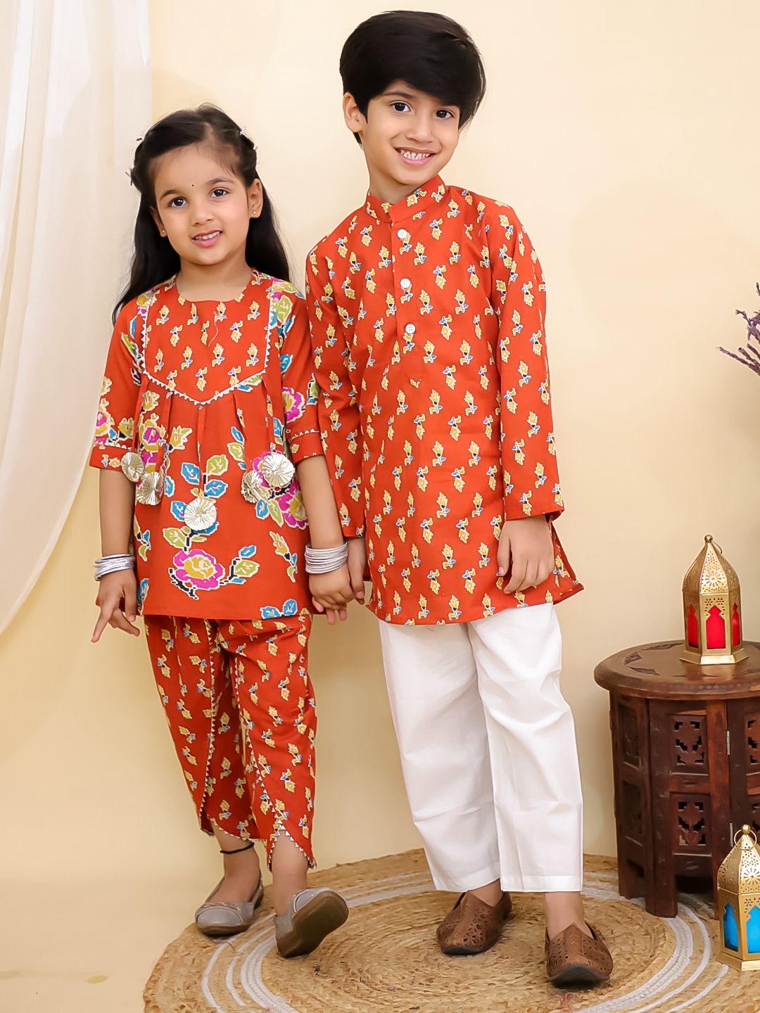 Girls dhoti kurta set for Diwali, Wedding and festivities Stylish traditional dress kids Indian dress Brother Sister set