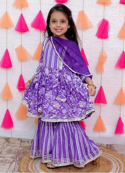 Girls Sharara Kurti Kids Dress Indian Ethnic outfit Baby girl Party wear kurta sharara set with dupatta Wedding, Eid Diwali outfit