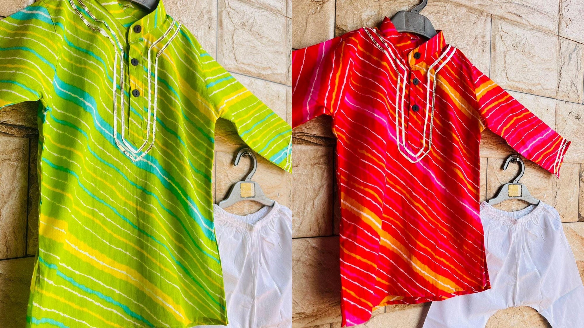 Leheria Pattern Kurta Pajama set for kids Ethnic Wear Boys Traditional Wear kurta set