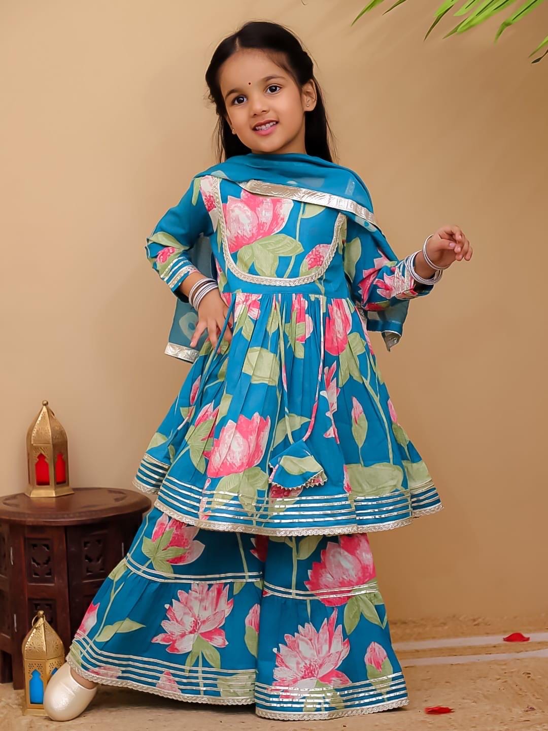 Girls Kurti sharara 3 piece suit for kids toddlers salwar kameez with dupatta Indian Pakistani suit Ethnic Wear  Salwar suit Palazzo