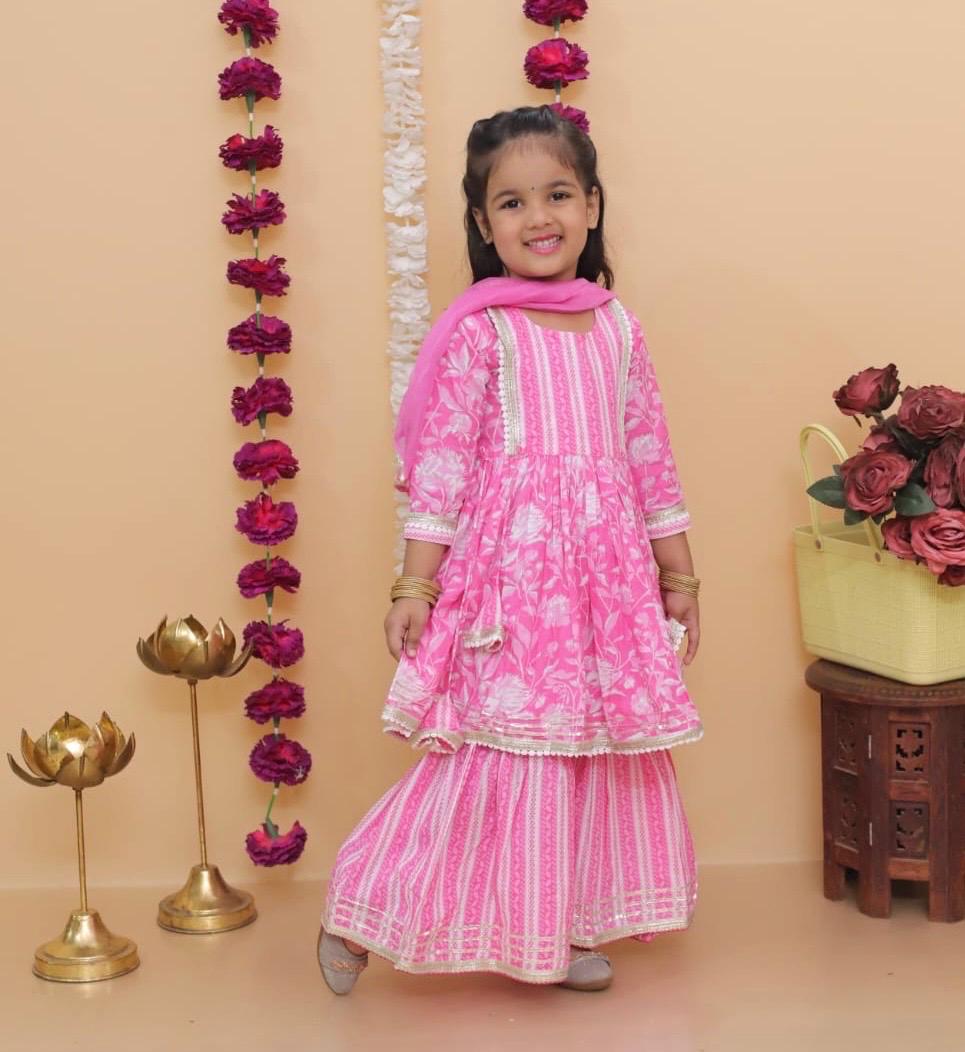 Girls Sharara Kurti Kids Dress Indian Ethnic outfit Baby girl Party wear kurta sharara set with dupatta Wedding, Eid Diwali outfit