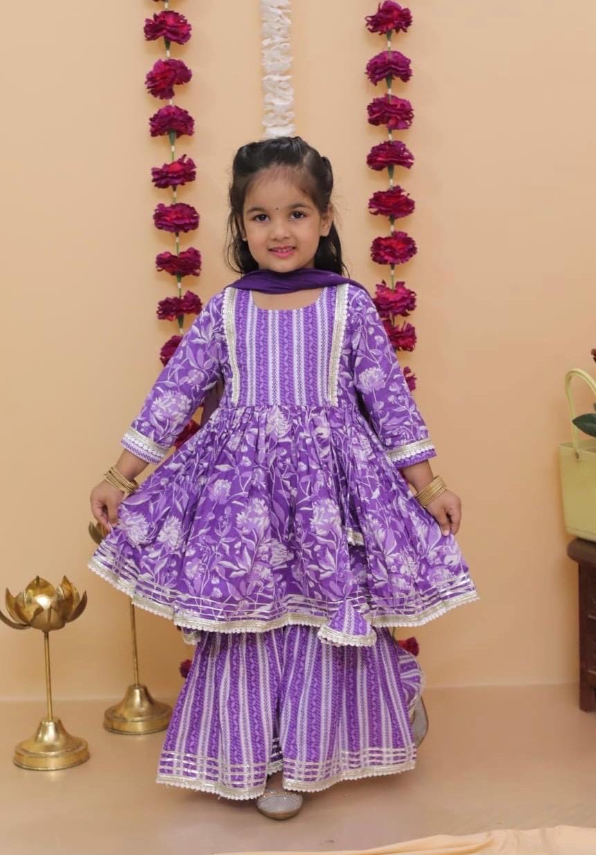 Girls Sharara Kurti Kids Dress Indian Ethnic outfit Baby girl Party wear kurta sharara set with dupatta Wedding, Eid Diwali outfit