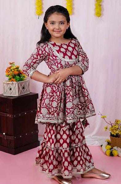Baby Girl Indian Ethnic Clothing Pakistani Kurti Sharara Set Traditional Dress for Girls Party Wear