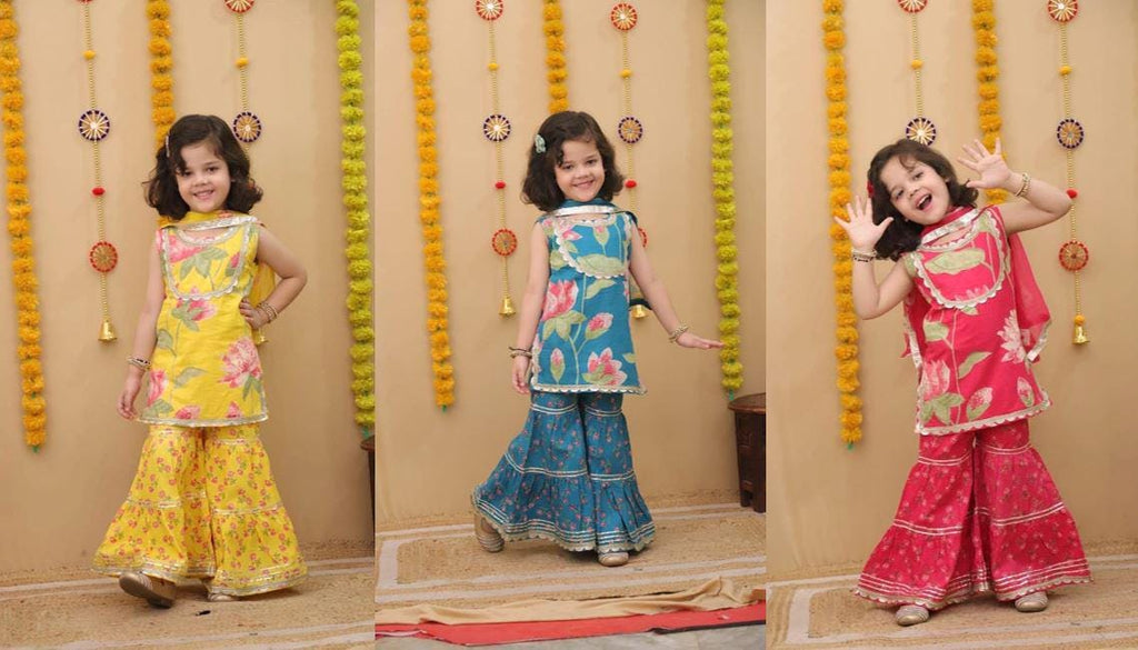 Girls Kurti sharara set with dupatta kid party wear dress Pakistani salwar kameez set Ethnic Indian Dress for baby girl floral kurti palazzo