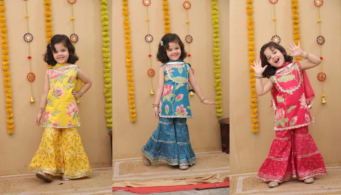 Girls Kurti sharara set with dupatta kid party wear dress Pakistani salwar kameez set Ethnic Indian Dress for baby girl floral kurti palazzo