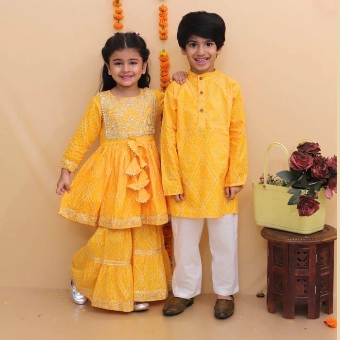 Bandhani Print Sharara Salwar Kurti for Girls Embroidery Kurta Sharara Kids Dress Traditional Ethnic Wear