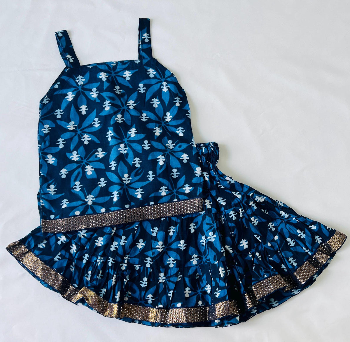 Girls skirt top set two piece summer outfit perfect for gifting Girls 3-4 Year old Indian ethnic dress Indigo color 3 year old skirt top