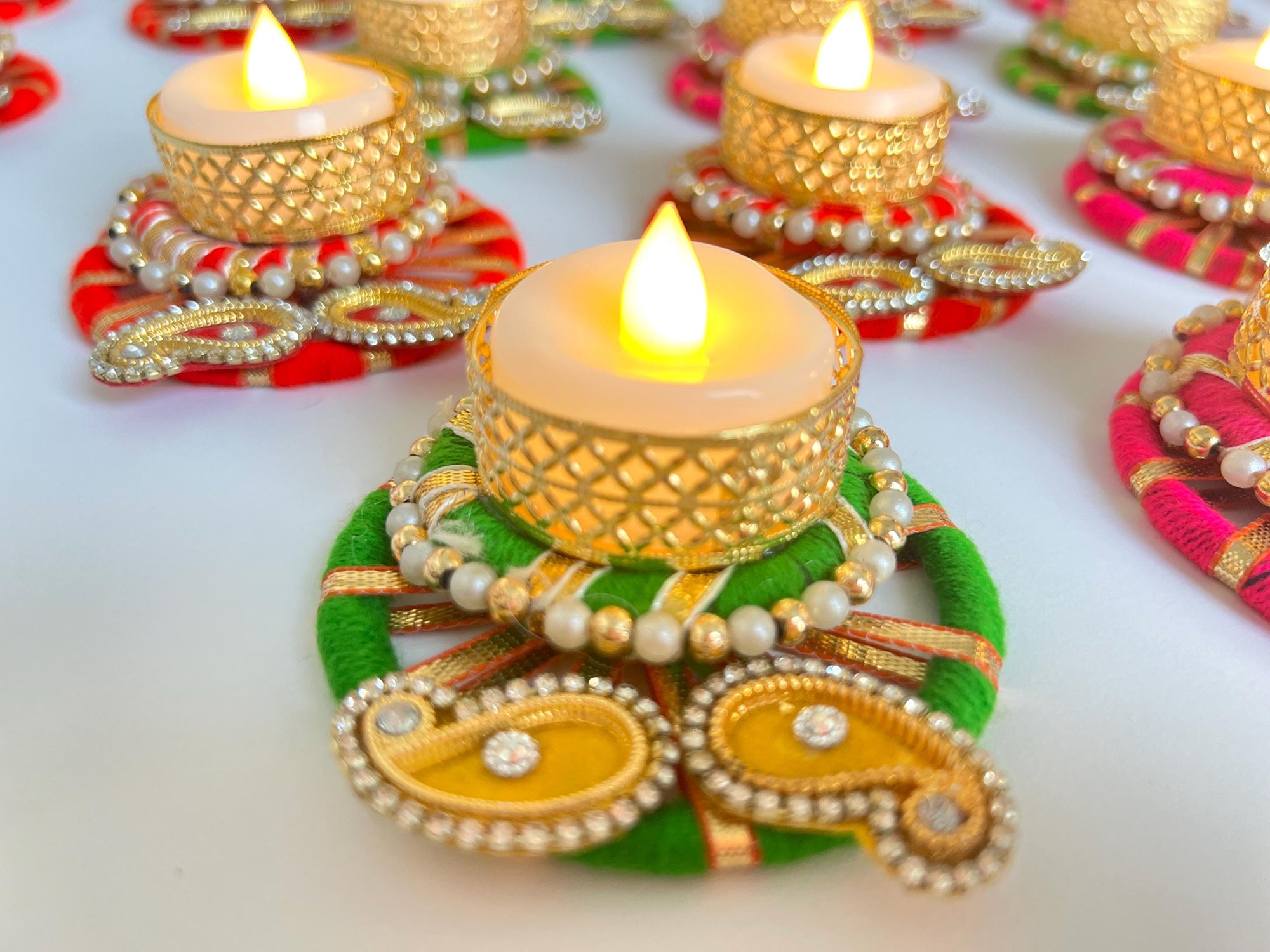 Diwali Tea Light Candle Holder Indian Festival Décor Traditional Diya Handmade Votive for Puja, Home, Wedding & Gifting, Multicolor set