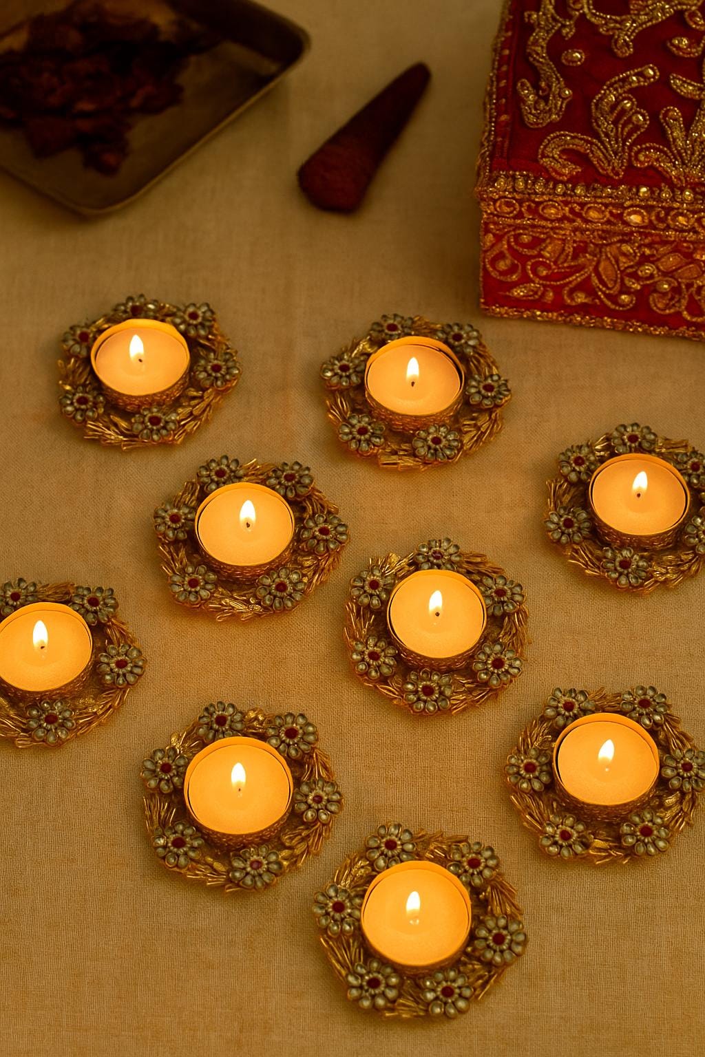 Tea light candle holder for Diwali decoration, T light holder for decorating Mandir, pooja, Temple, Indian Return Gift for Housewarming