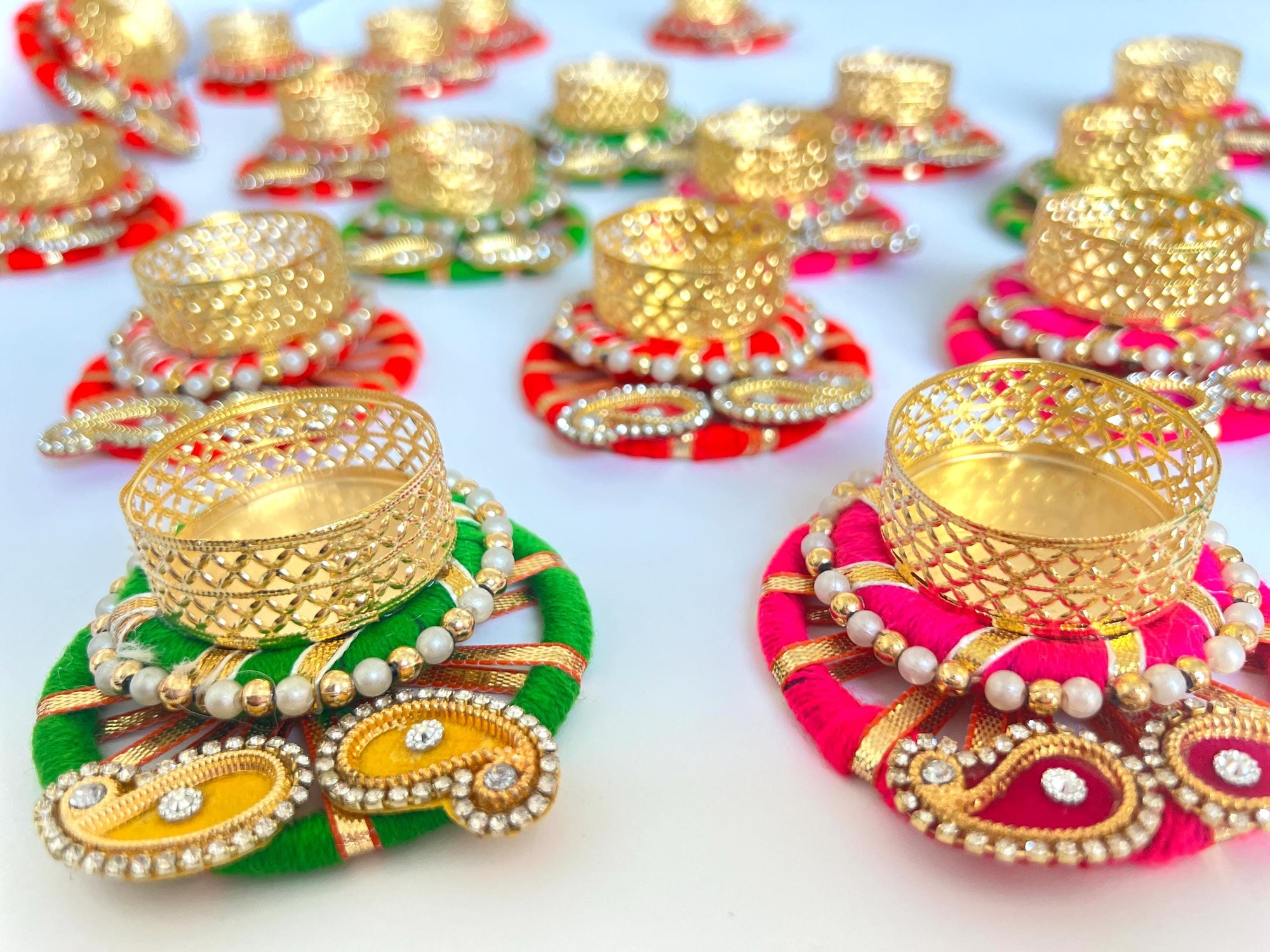 Diwali Tea Light Candle Holder Indian Festival Décor Traditional Diya Handmade Votive for Puja, Home, Wedding & Gifting, Multicolor set