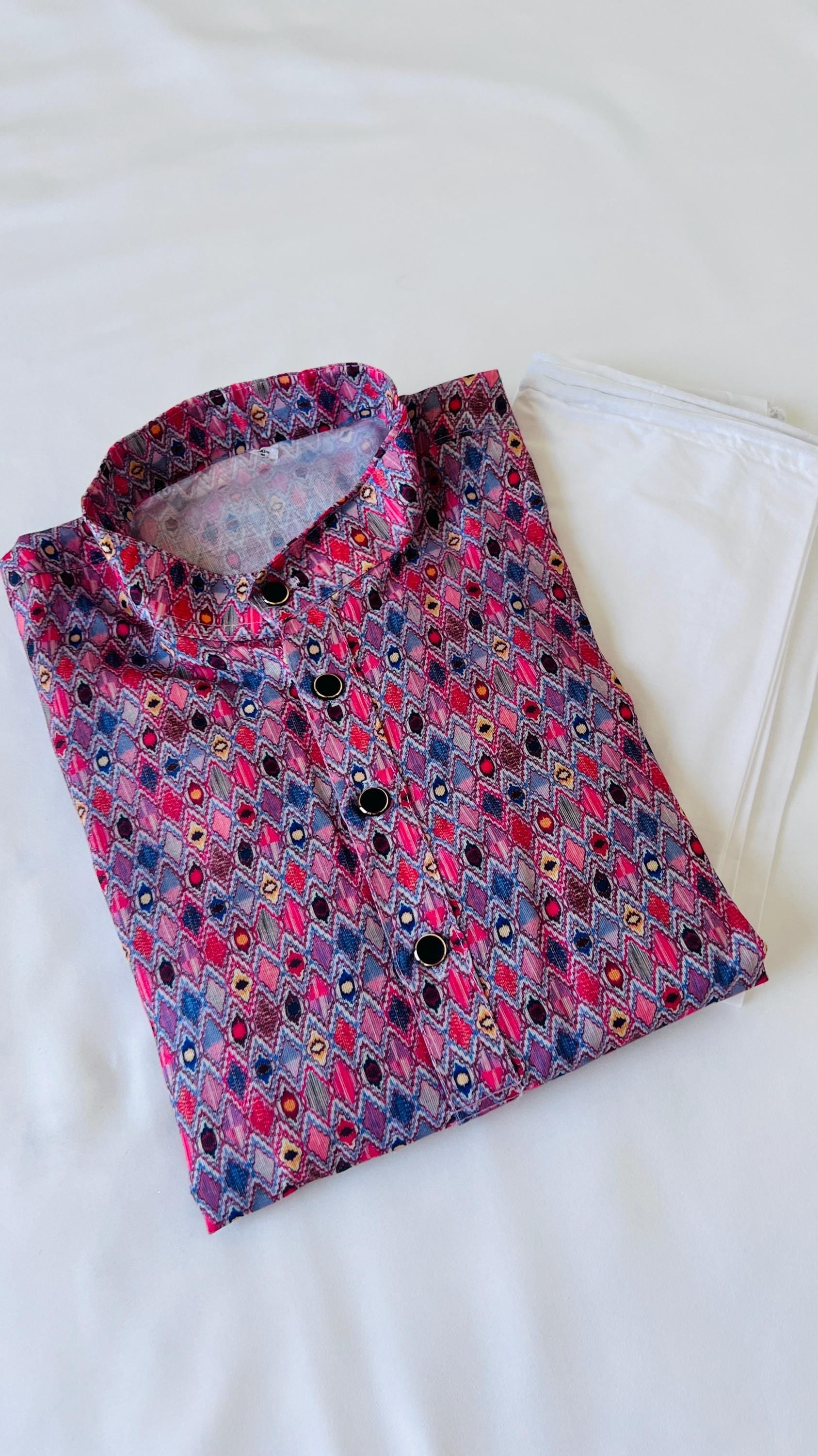 Mens Kurta Indian Ethnic Wear for Men Cotton Kurta Pajama Set Wedding Outfit Festive Wear Diwali Eid Outfit Men's White Kurta Digital print