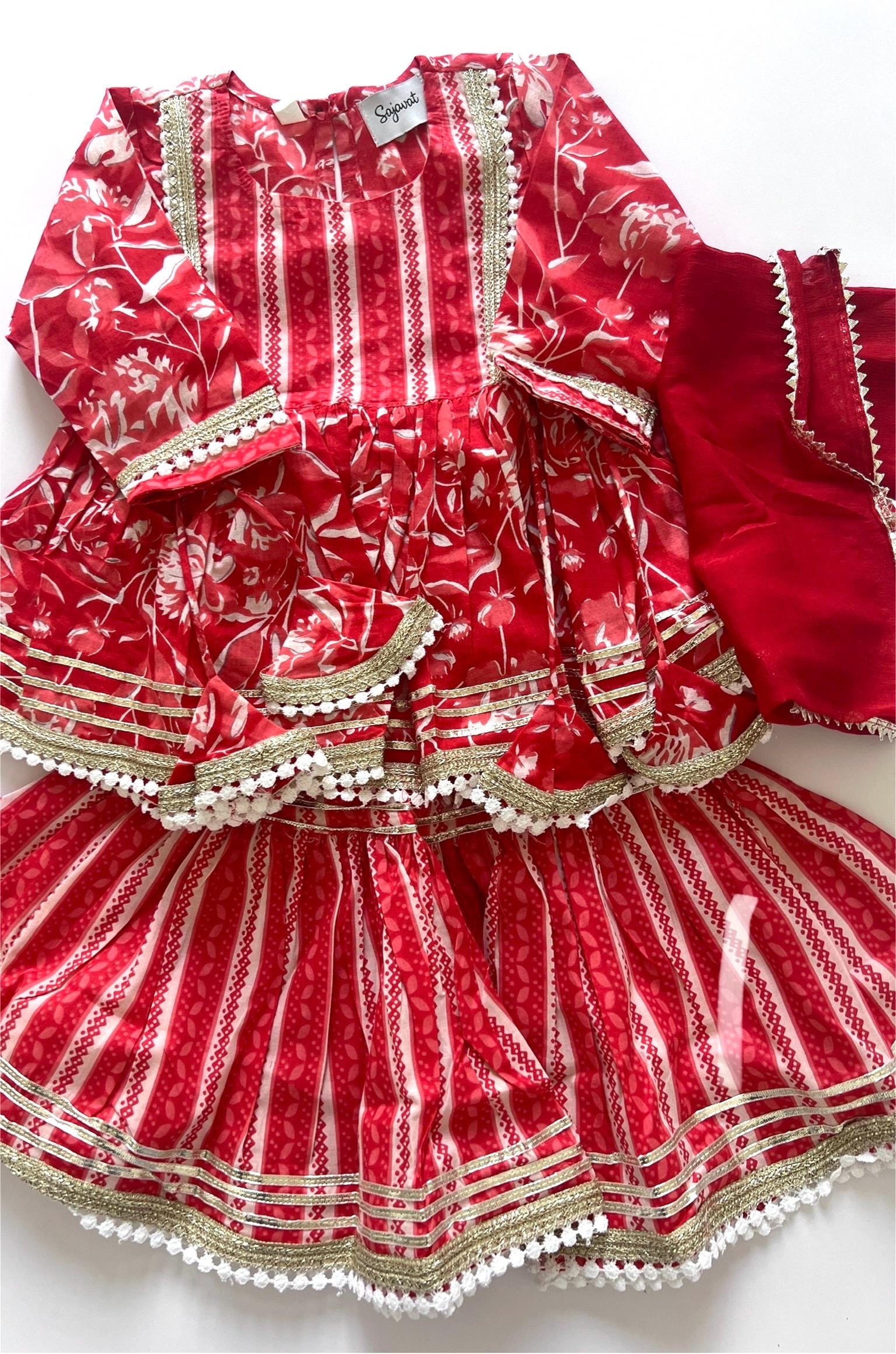 Girls Sharara Kurti Kids Dress Indian Ethnic outfit Baby girl Party wear kurta sharara set with dupatta Wedding, Eid Diwali outfit