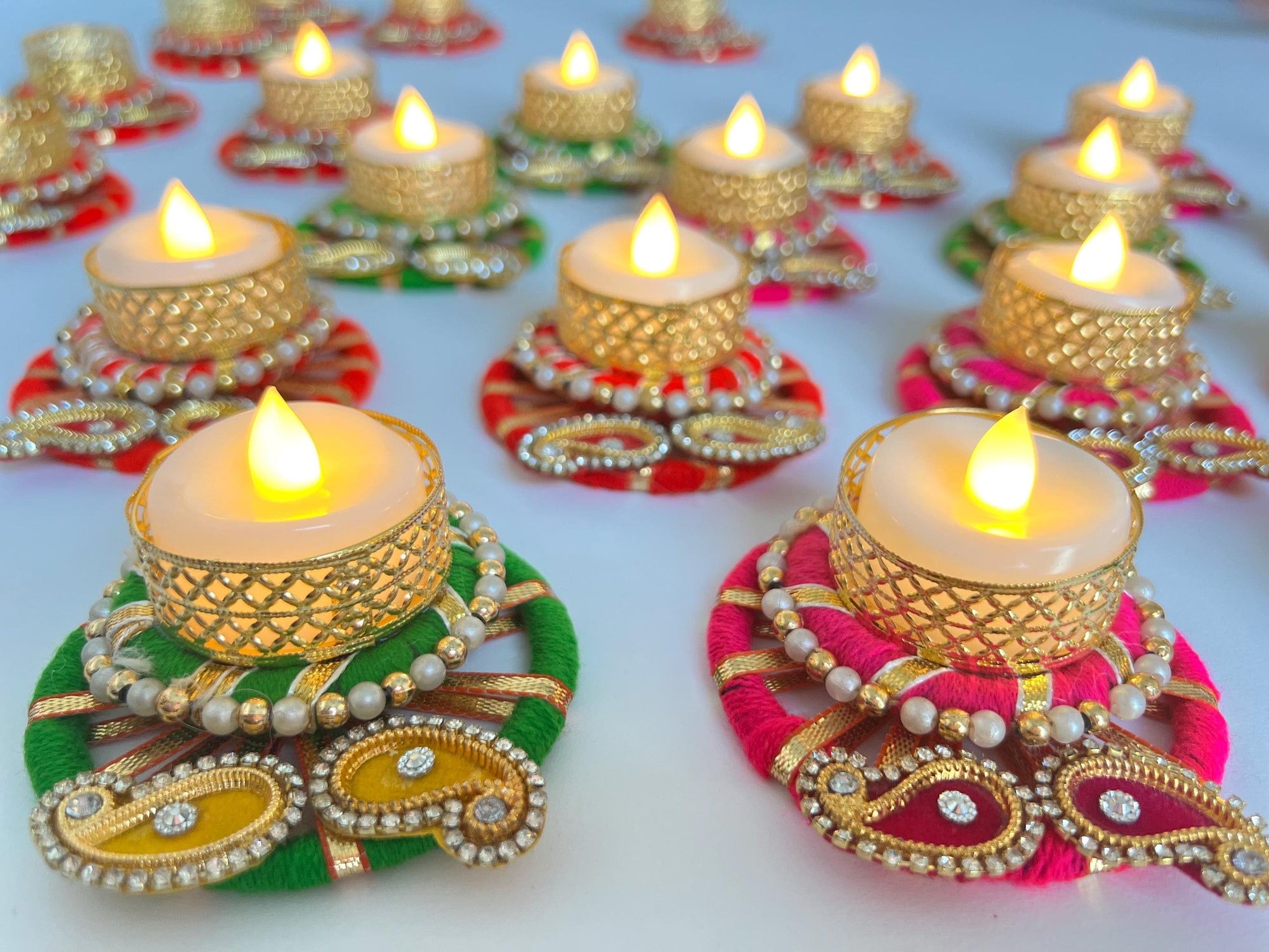 Diwali Tea Light Candle Holder Indian Festival Décor Traditional Diya Handmade Votive for Puja, Home, Wedding & Gifting, Multicolor set