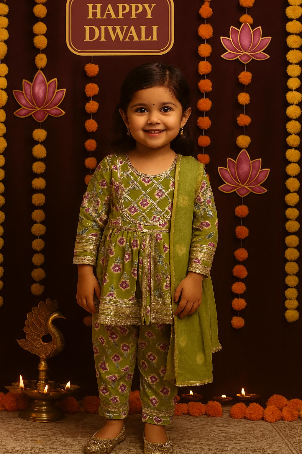 Girls Cotton Salwar Kameez with Afghani Pants Indian Outfit for Girls Traditional Ethnic Suit for Kids Comfortable Festive Wear Diwali Eid