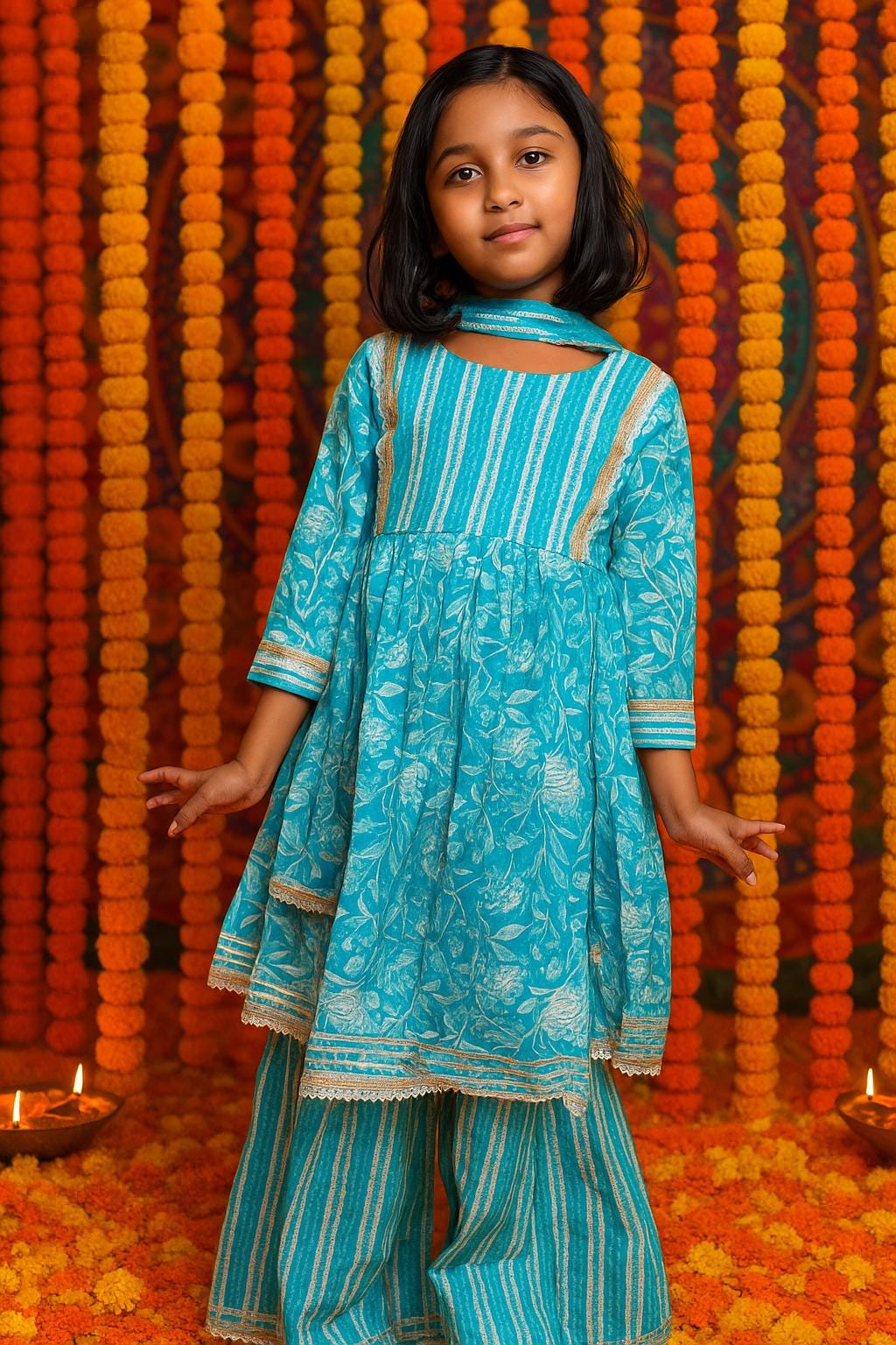 Girls Sharara Kurti Kids Dress Indian Ethnic outfit Baby girl Party wear kurta sharara set with dupatta Wedding, Eid Diwali outfit