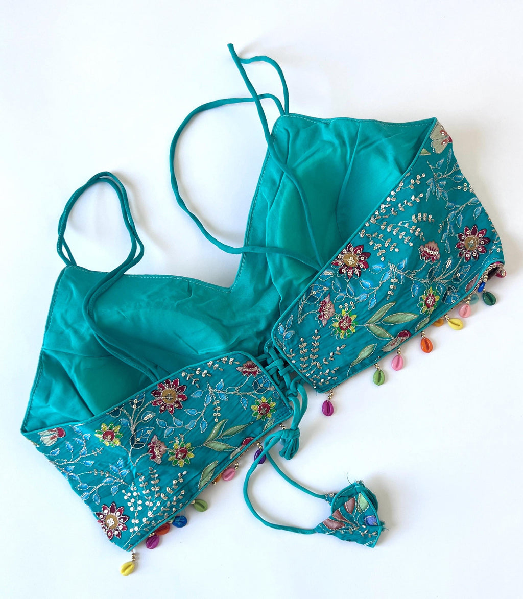 Embroidered Spaghetti Strap Saree Blouse, Readymade Indian Top (Size 38)