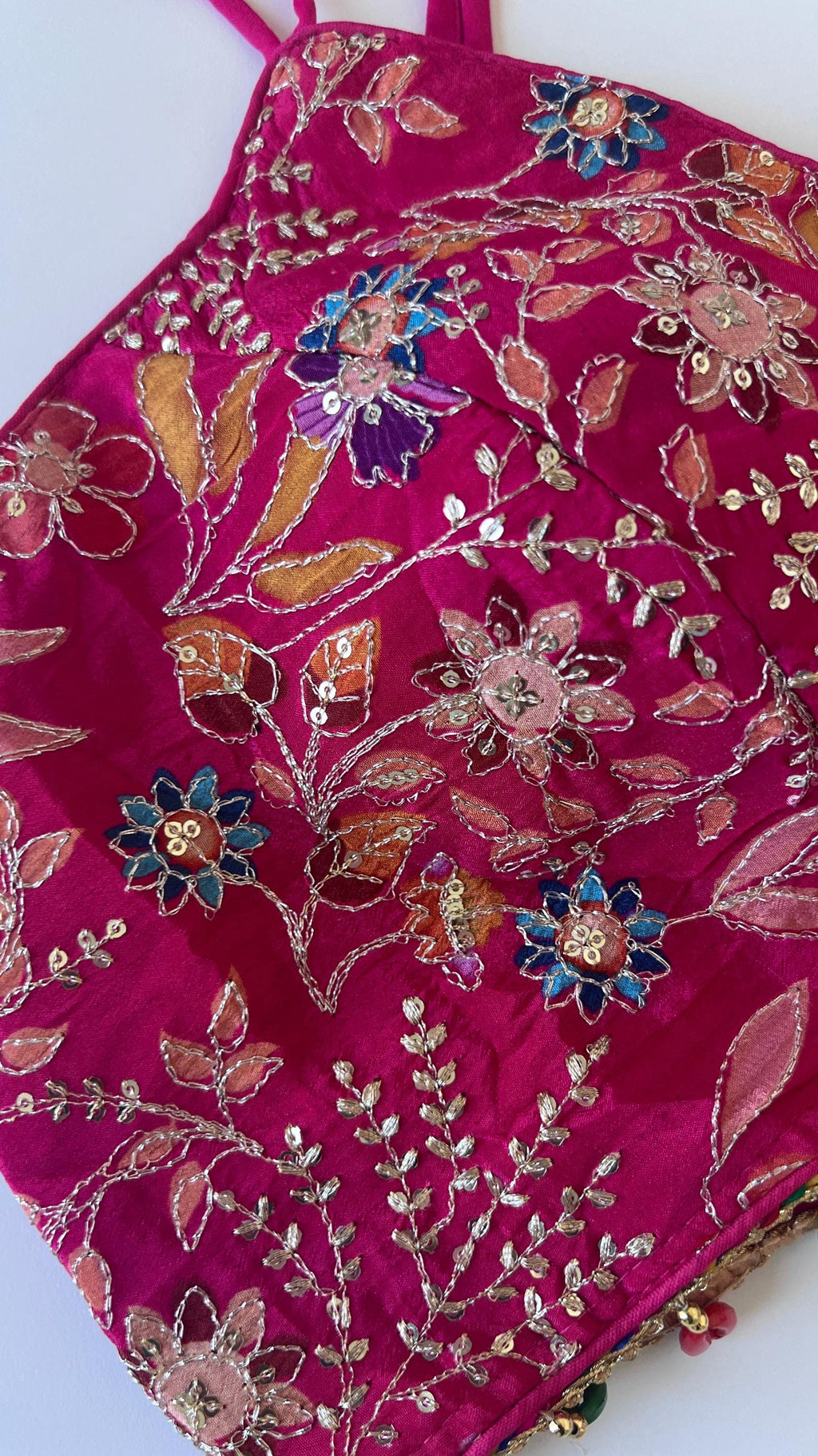 Embroidered Spaghetti Strap Saree Blouse, Readymade Indian Top (Size 38)