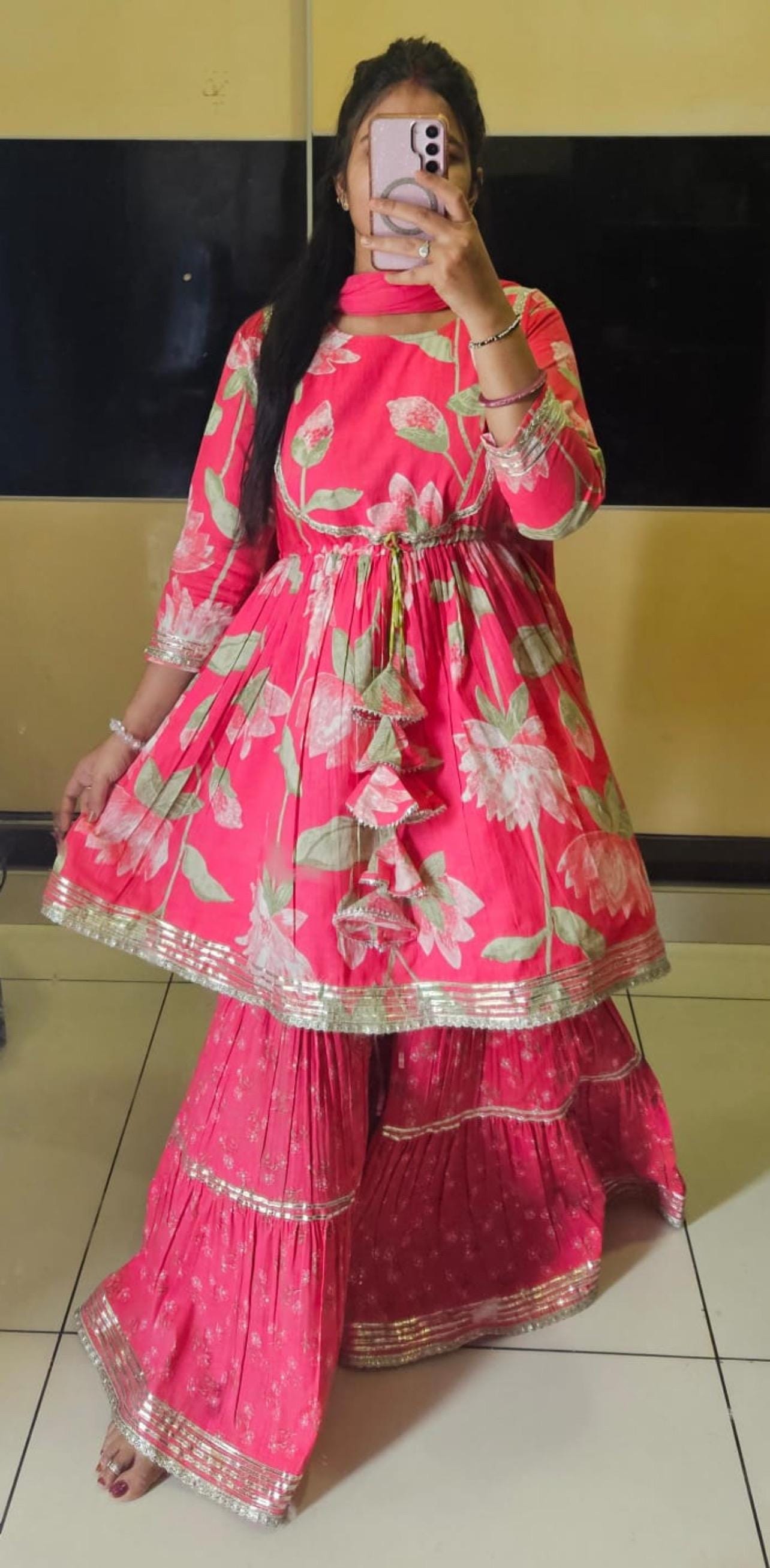 Women's Sharara Kurti Set, Cotton Indian Festive Outfit Ethnic wear