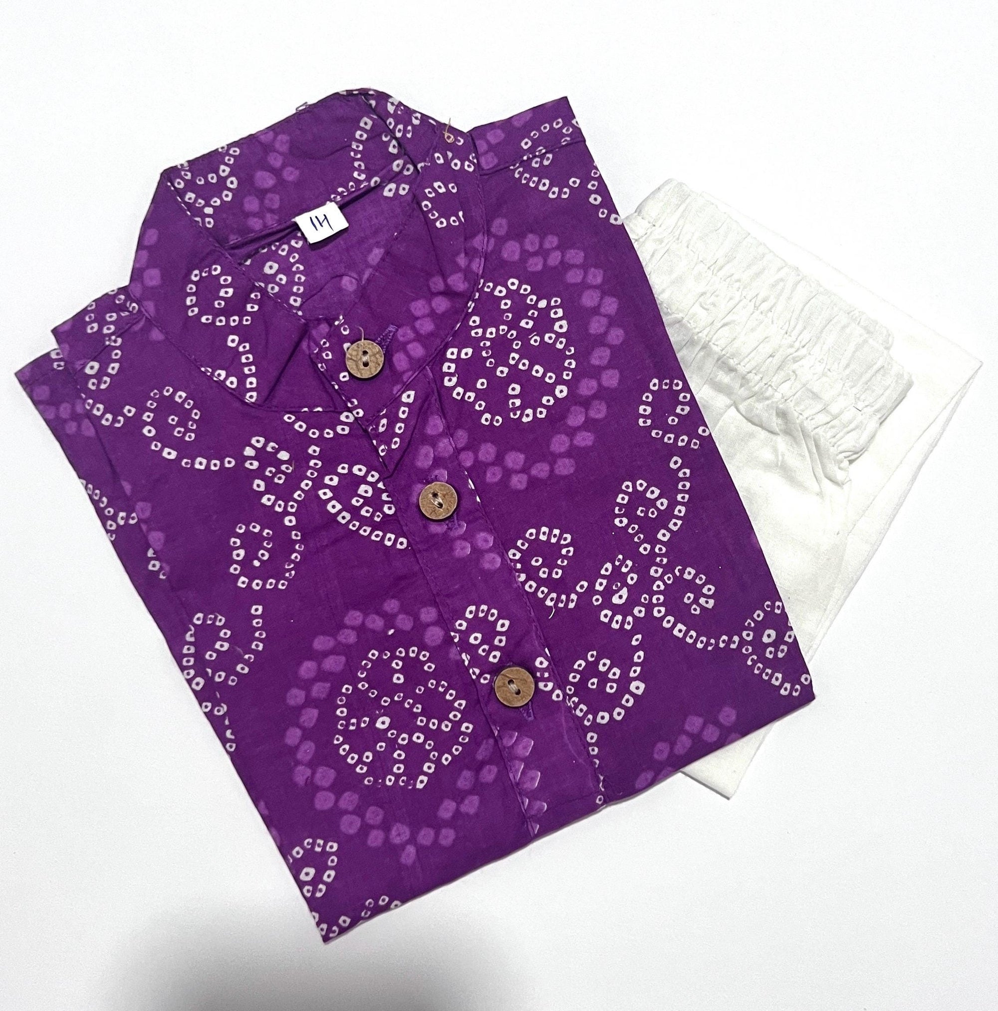 Bandhej Print Boys Kurta Pajama Set Traditional Indian Outfit for Kids, Ethnic Festival Wear Diwali, Wedding, Navratri Dress