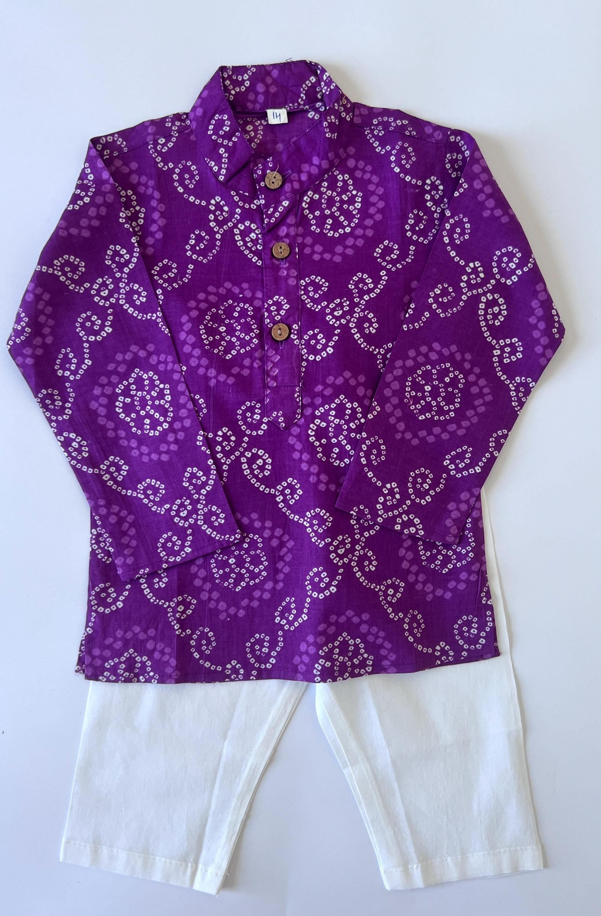 Bandhej Print Boys Kurta Pajama Set Traditional Indian Outfit for Kids, Ethnic Festival Wear Diwali, Wedding, Navratri Dress