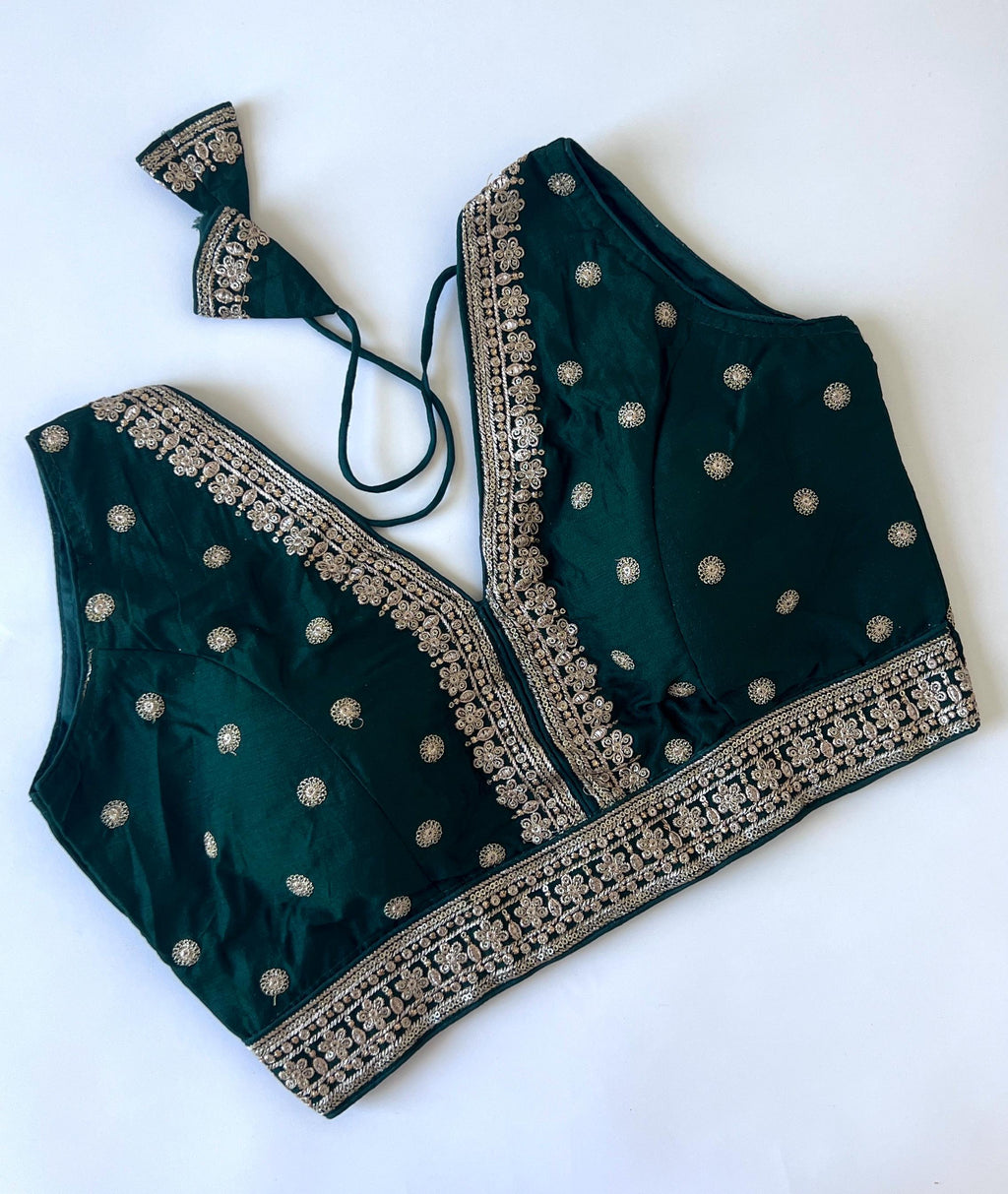 V Neck Embroidered Saree Blouse fits 38 inches bust: Indian Wedding Party Crop Top