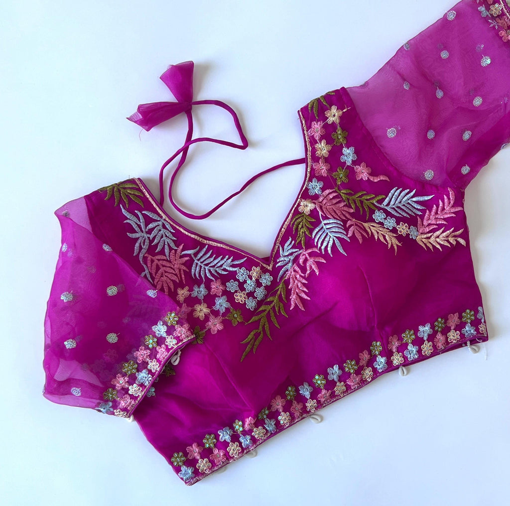 Embroidered Organza Saree Blouse, Indian Wedding Crop Top, Size 38